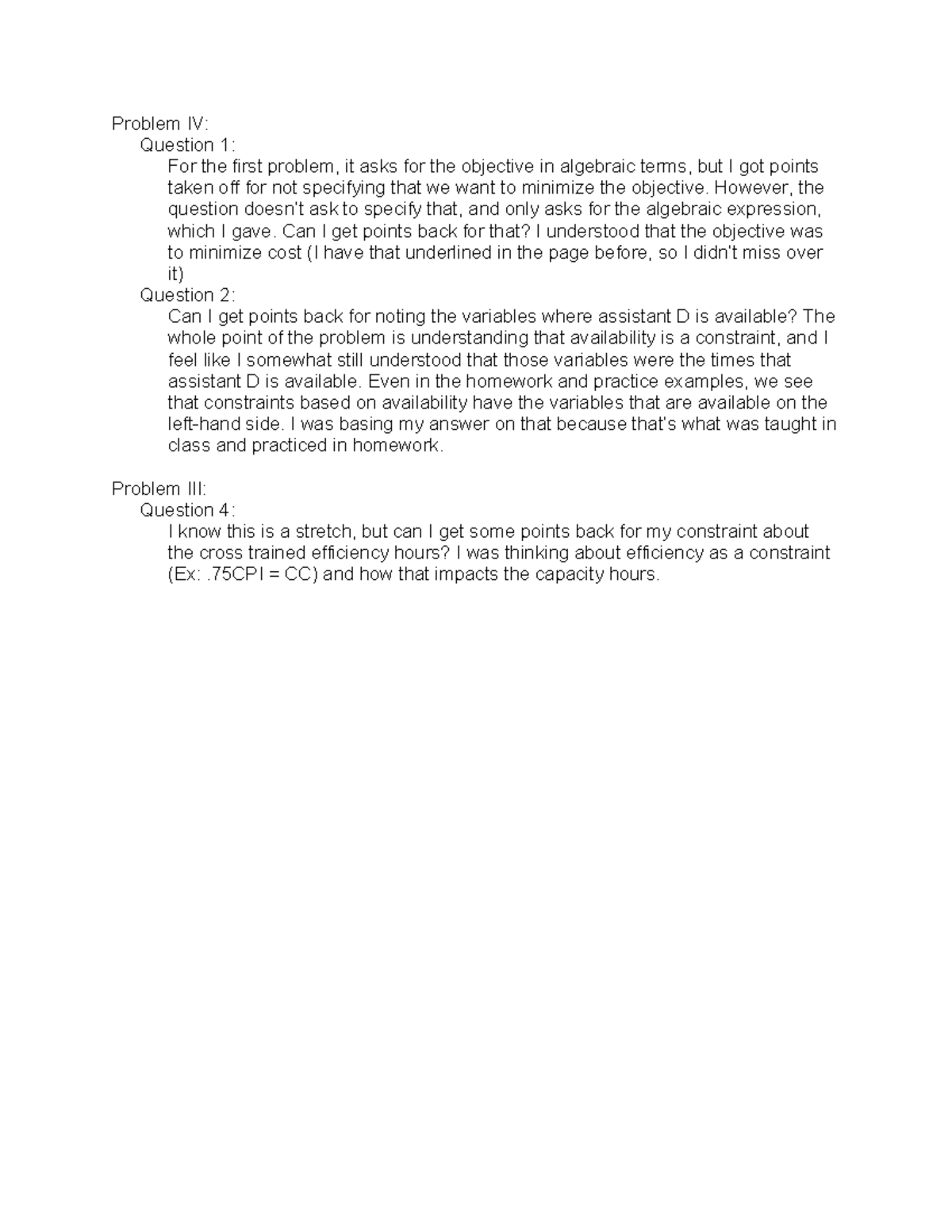 Quant midterm - Problem IV: Question 1: For the first problem, it asks ...