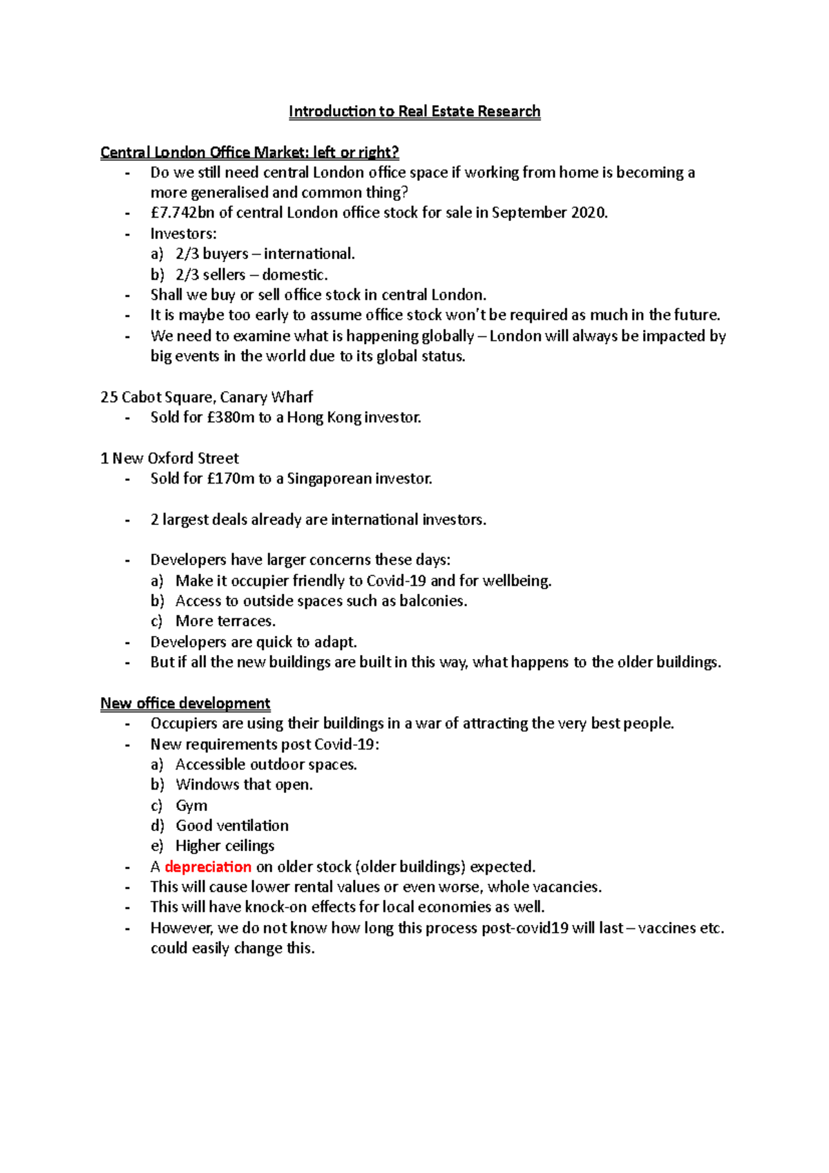 Introduction to Real Estate Research Introduction to Real Estate Research Central London