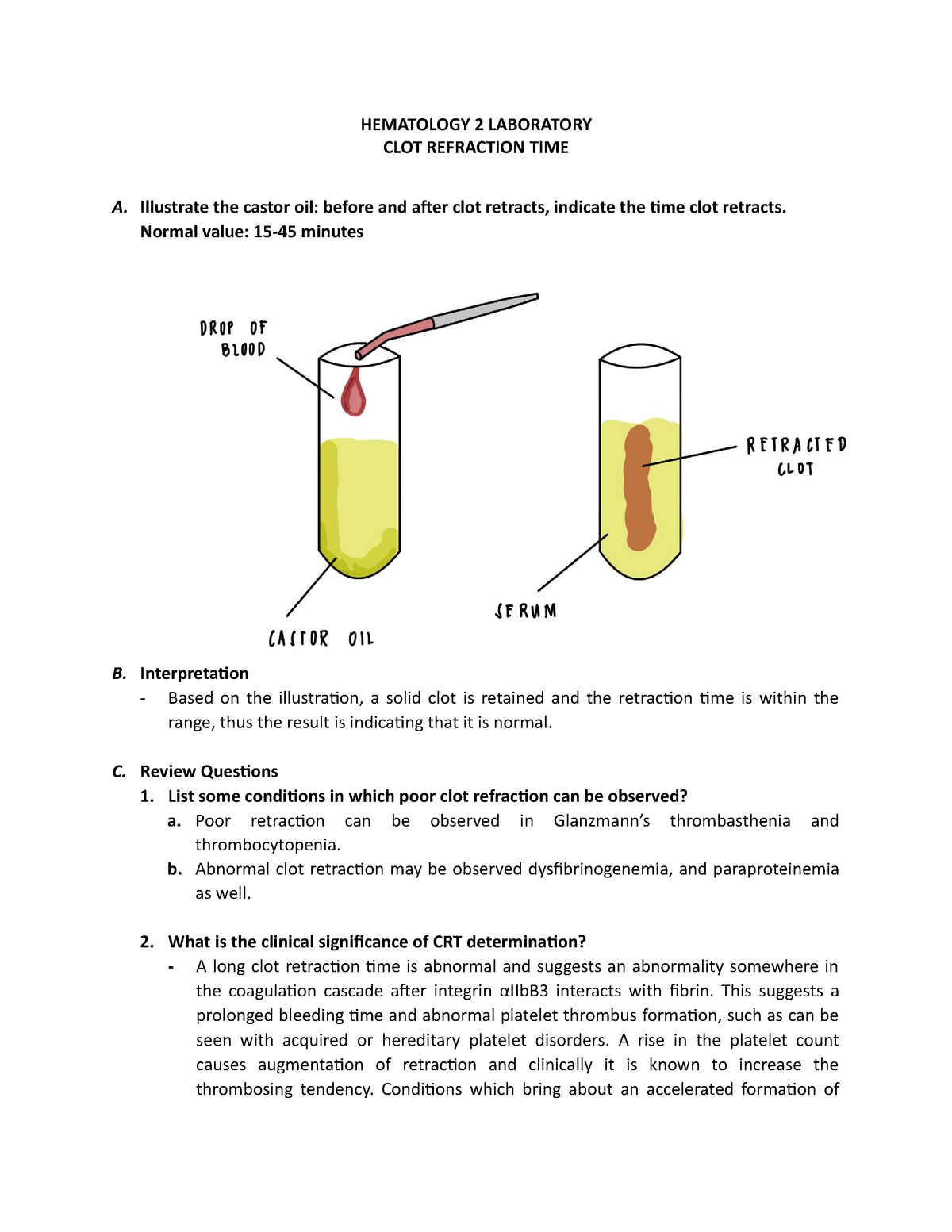 Hema 2 lab CLOT RefractionTIME HEMATOLOGY 2 LABORATORY CLOT