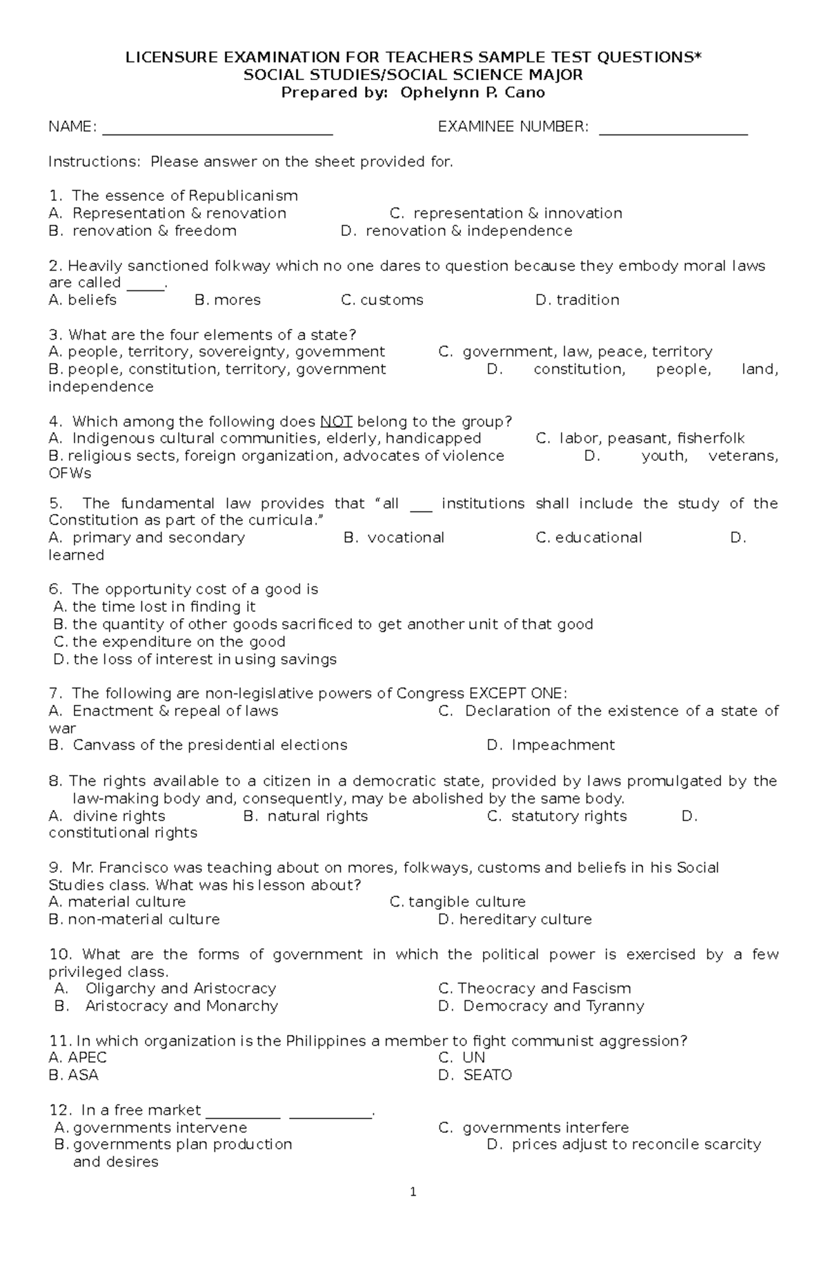 Final mock-exam social-studies-major 20 1 - LICENSURE EXAMINATION FOR ...