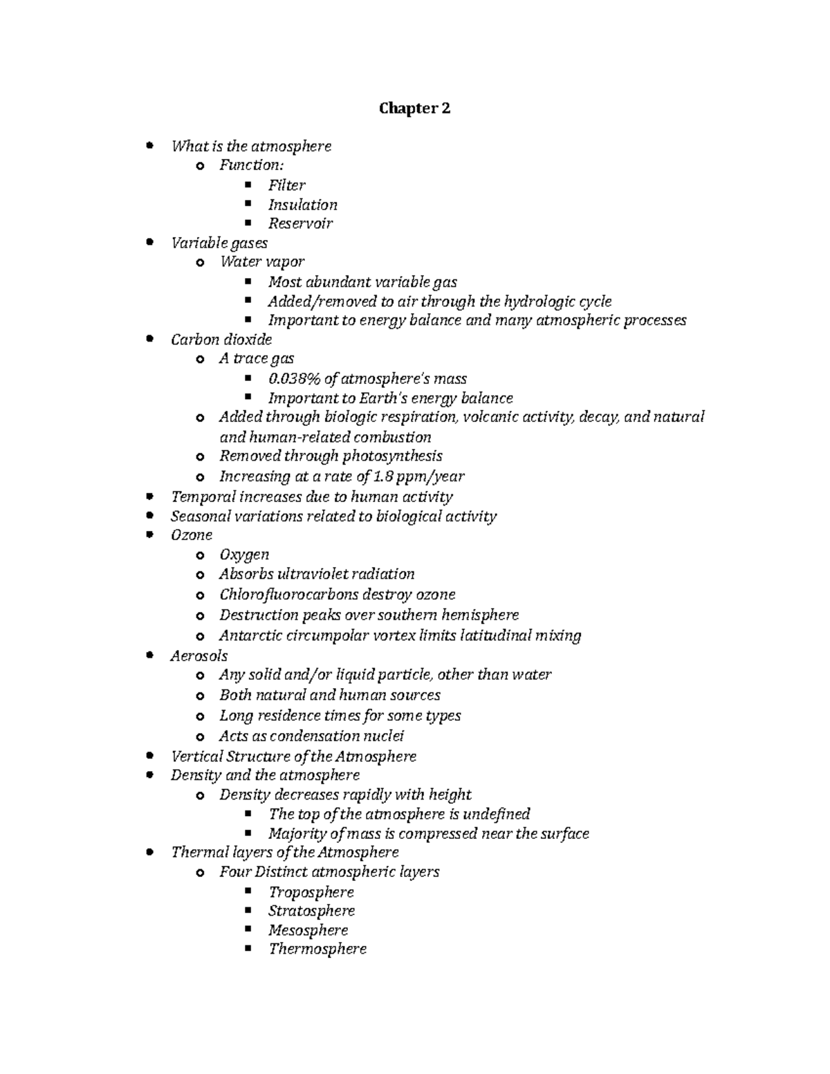 Chapter 2-ESCI 1010 - Notes - Chapter 2 What is the atmosphere o ...