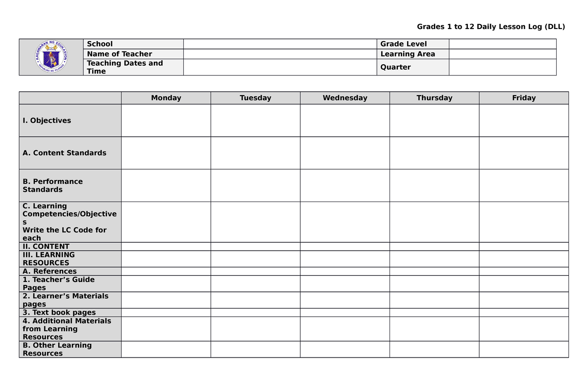 Daily Lesson Log (DLL) Villadiego, Cherrylen Torrefranca - Grades 1 to ...