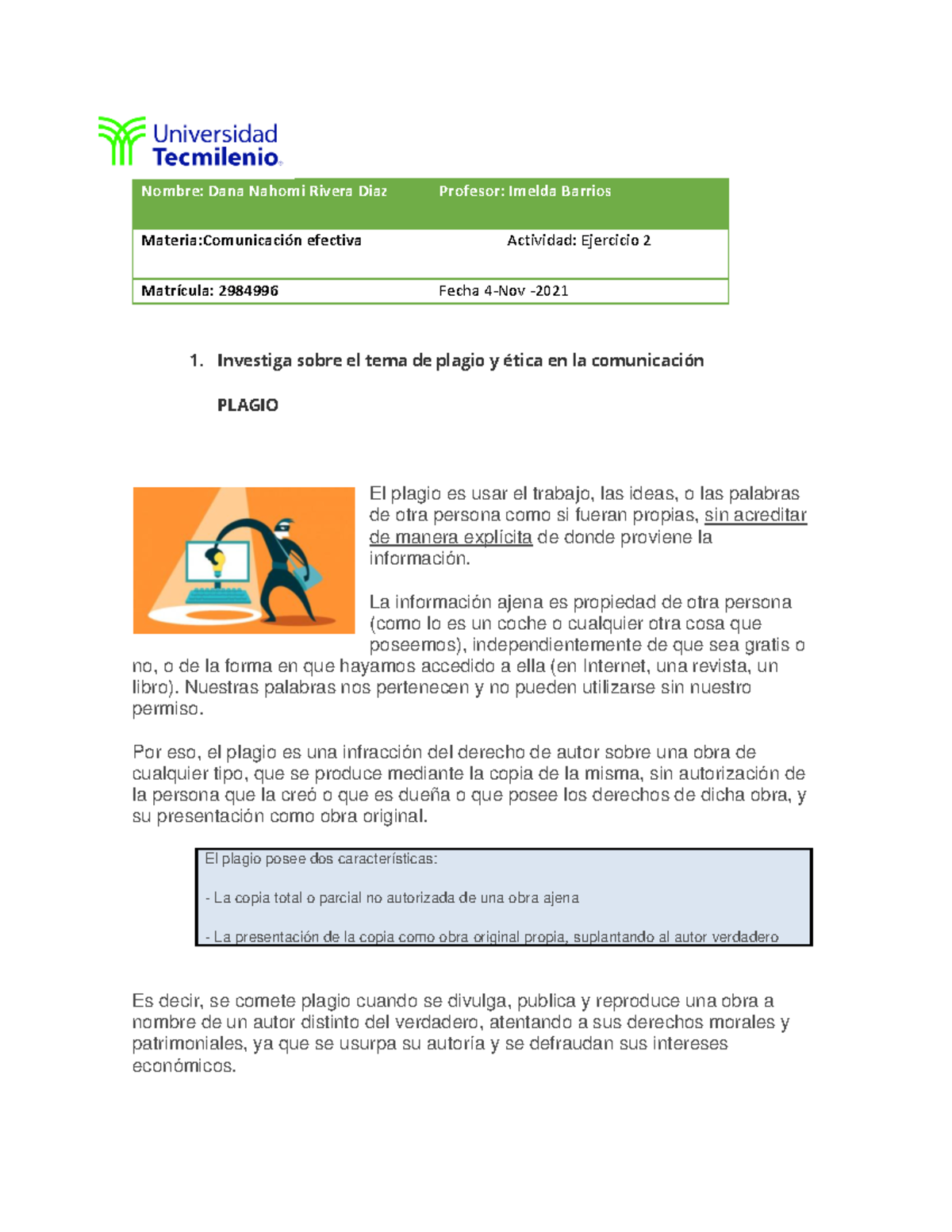 Ejercicio 2 materia Comunicación Efectiva parte 1 - Nombre: Dana Nahomi ...