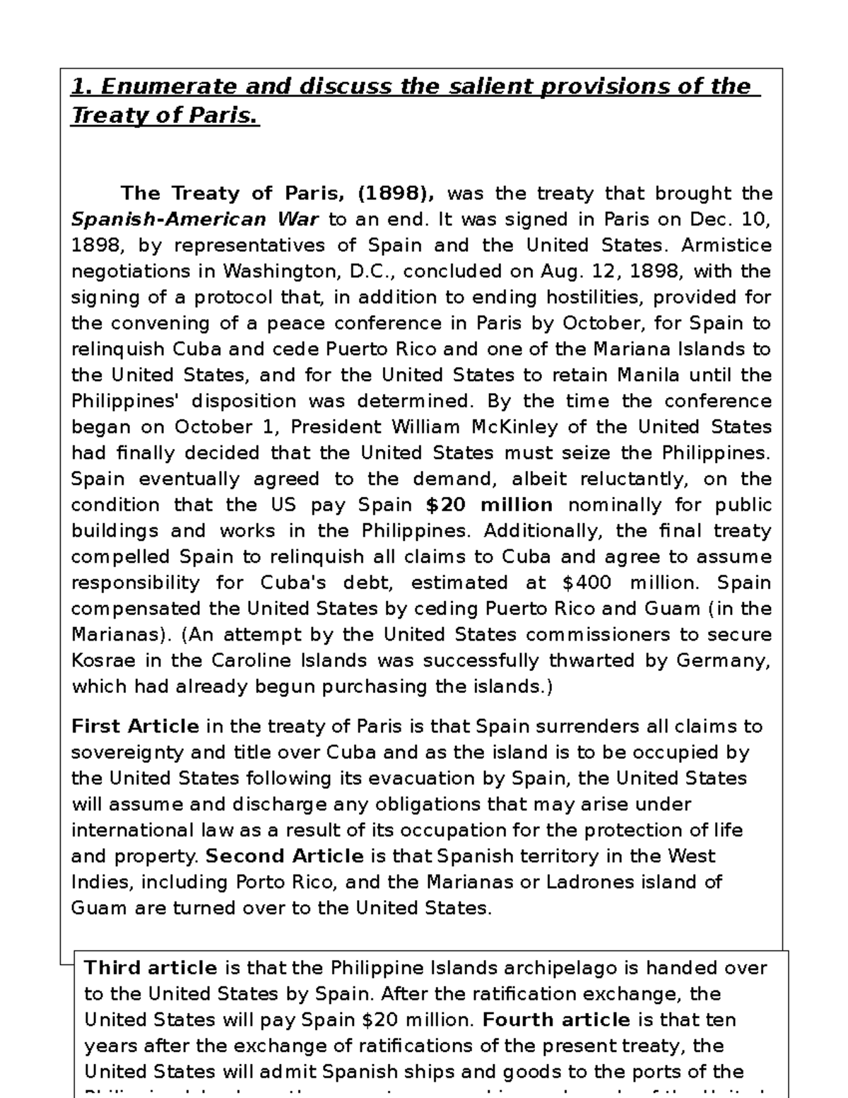 Treaty Of Paris Articles Summary