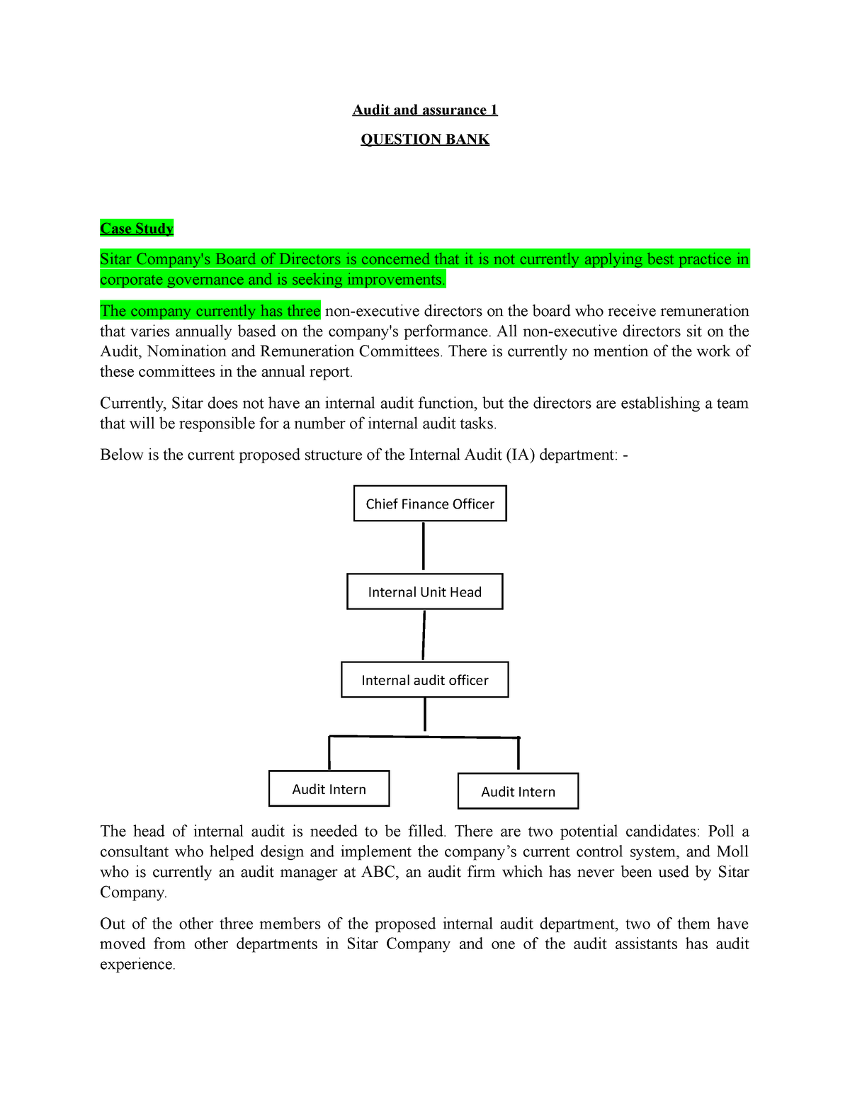 Audit And Assurance 1 Question Bank - Audit And Assurance 1 QUESTION ...