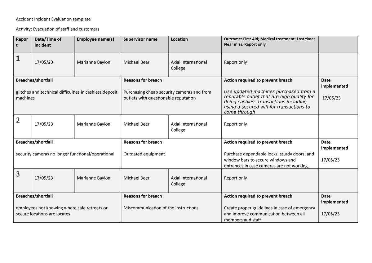 Accident Incident Evaluation template (Security) - Accident Incident ...