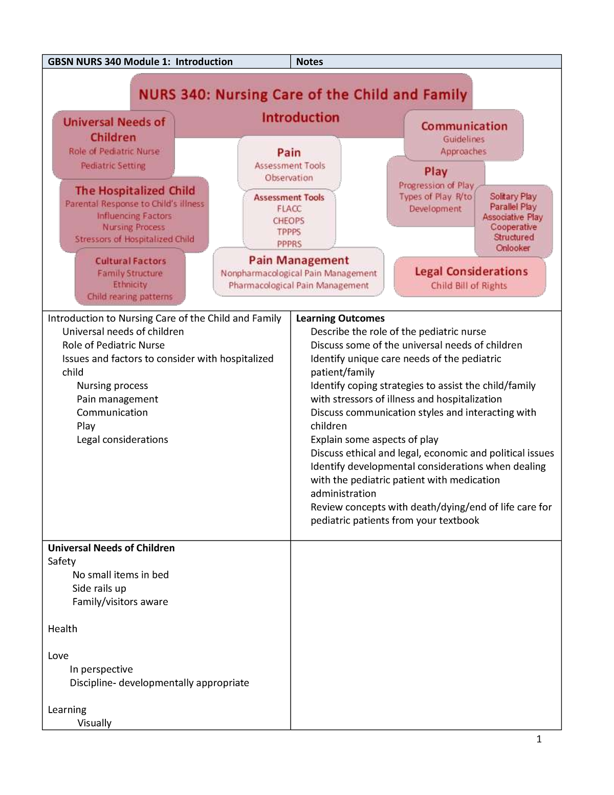 PEDS Module 1 Introduction Student Notes - Introduction To Nursing Care ...