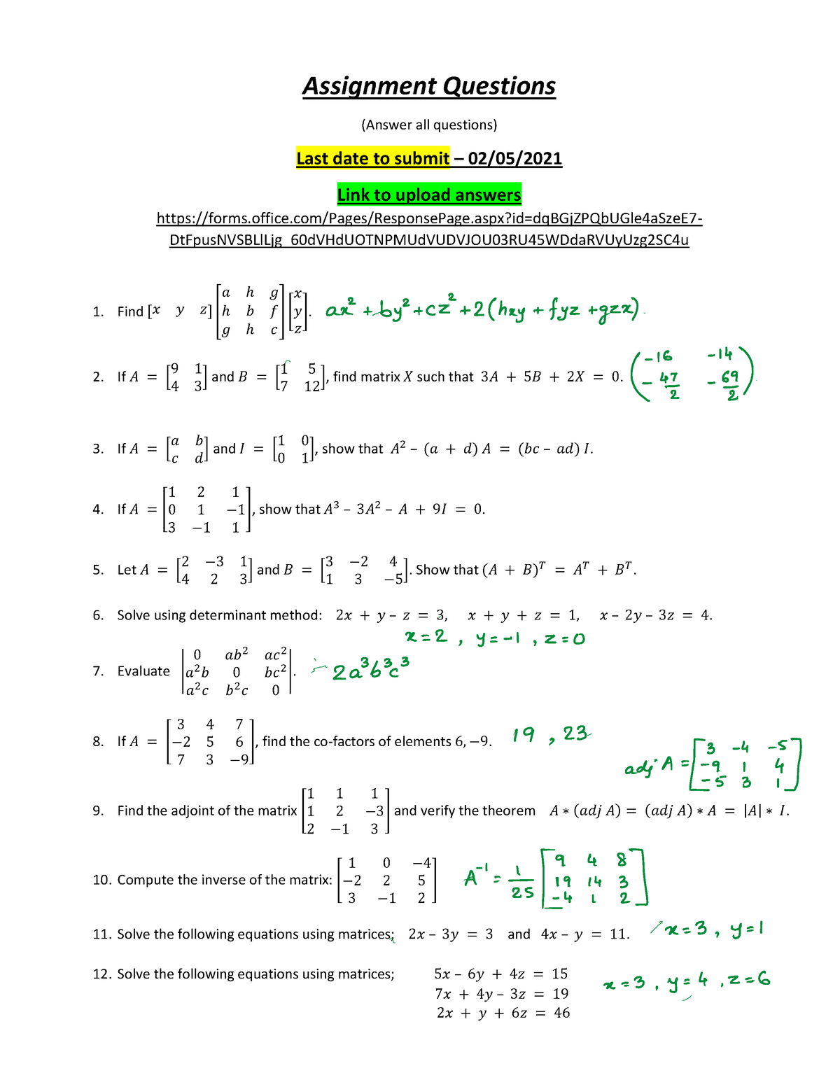 all assignment answers