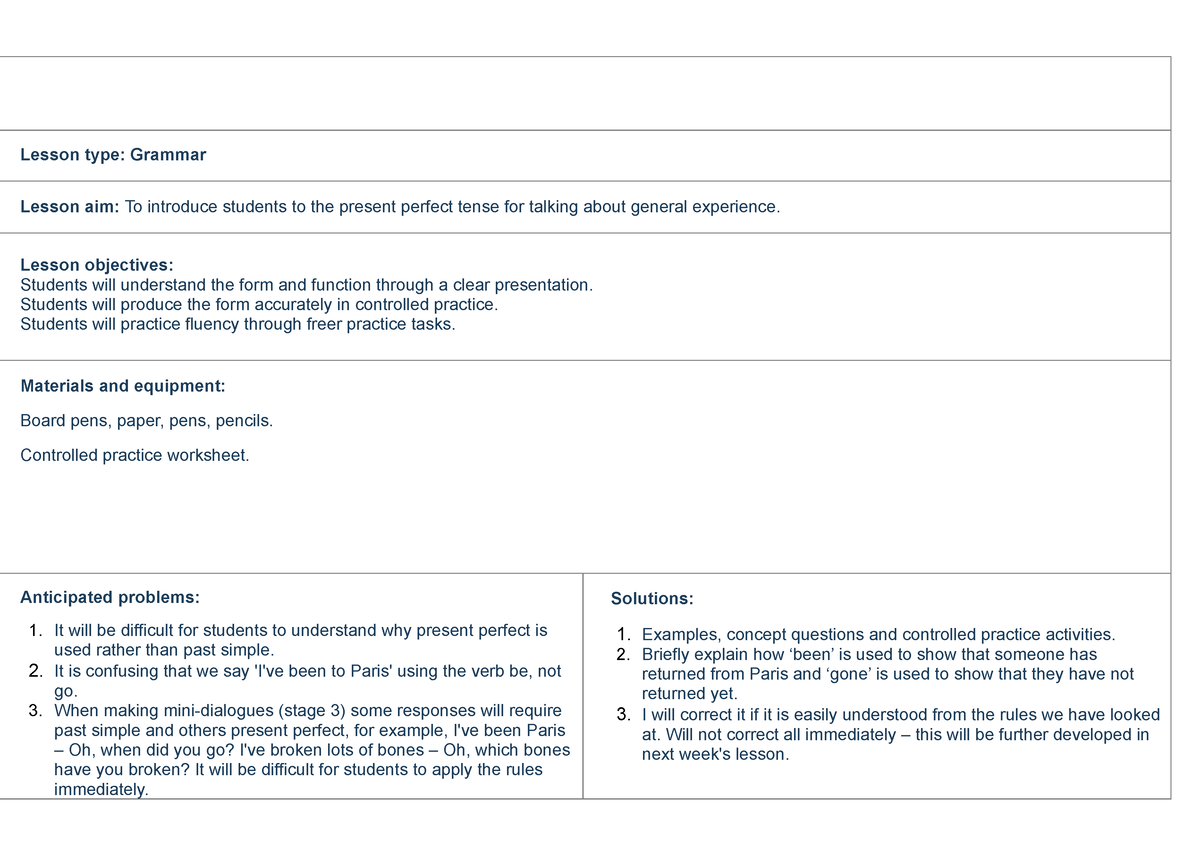 Assignment A Step1 Model Lesson Plan - Business Administration - CDD ...