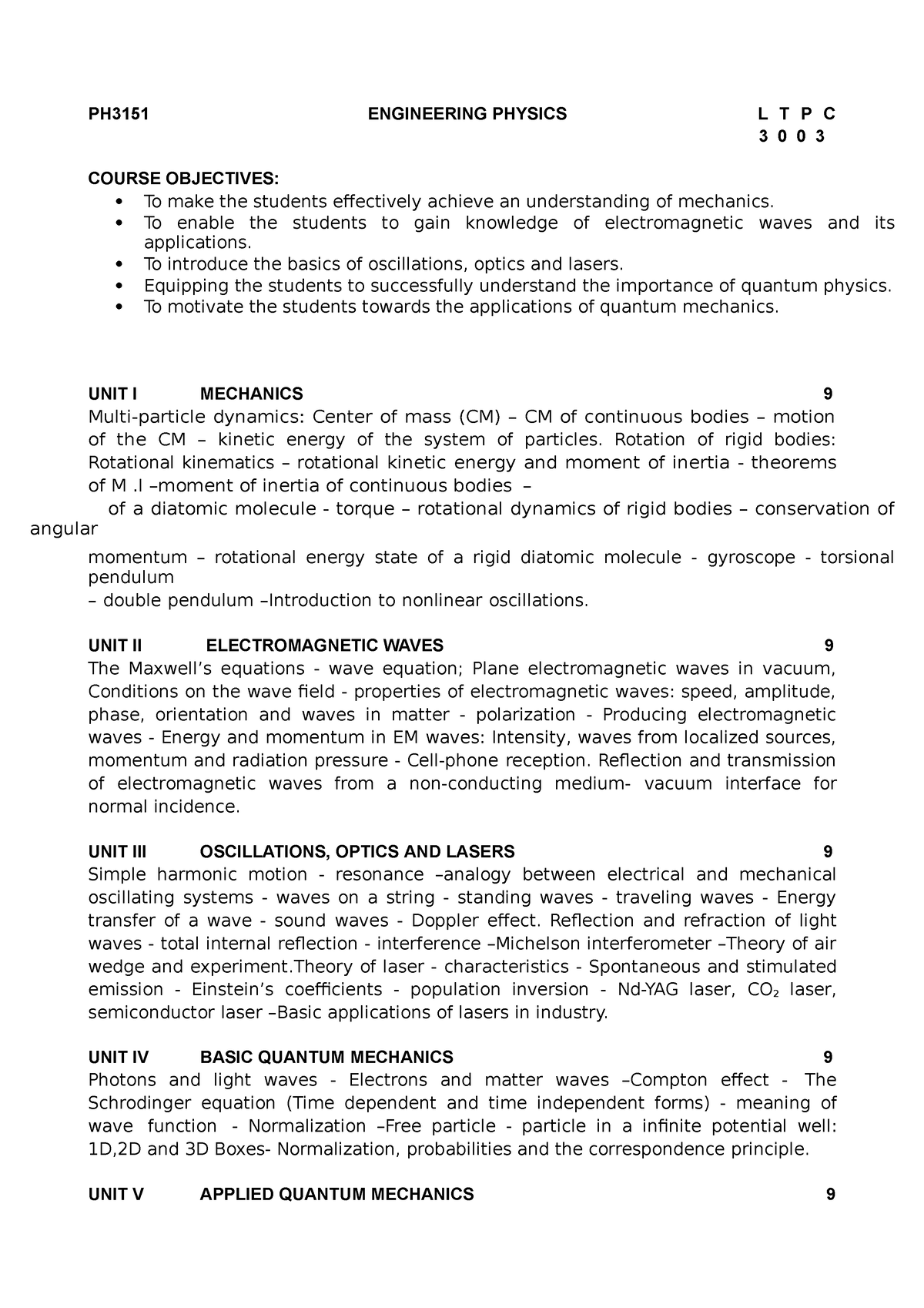 PH3151 Syllabus - sv bdz cfnm,k.l;p'p[ - PH3151 ENGINEERING PHYSICS L T ...