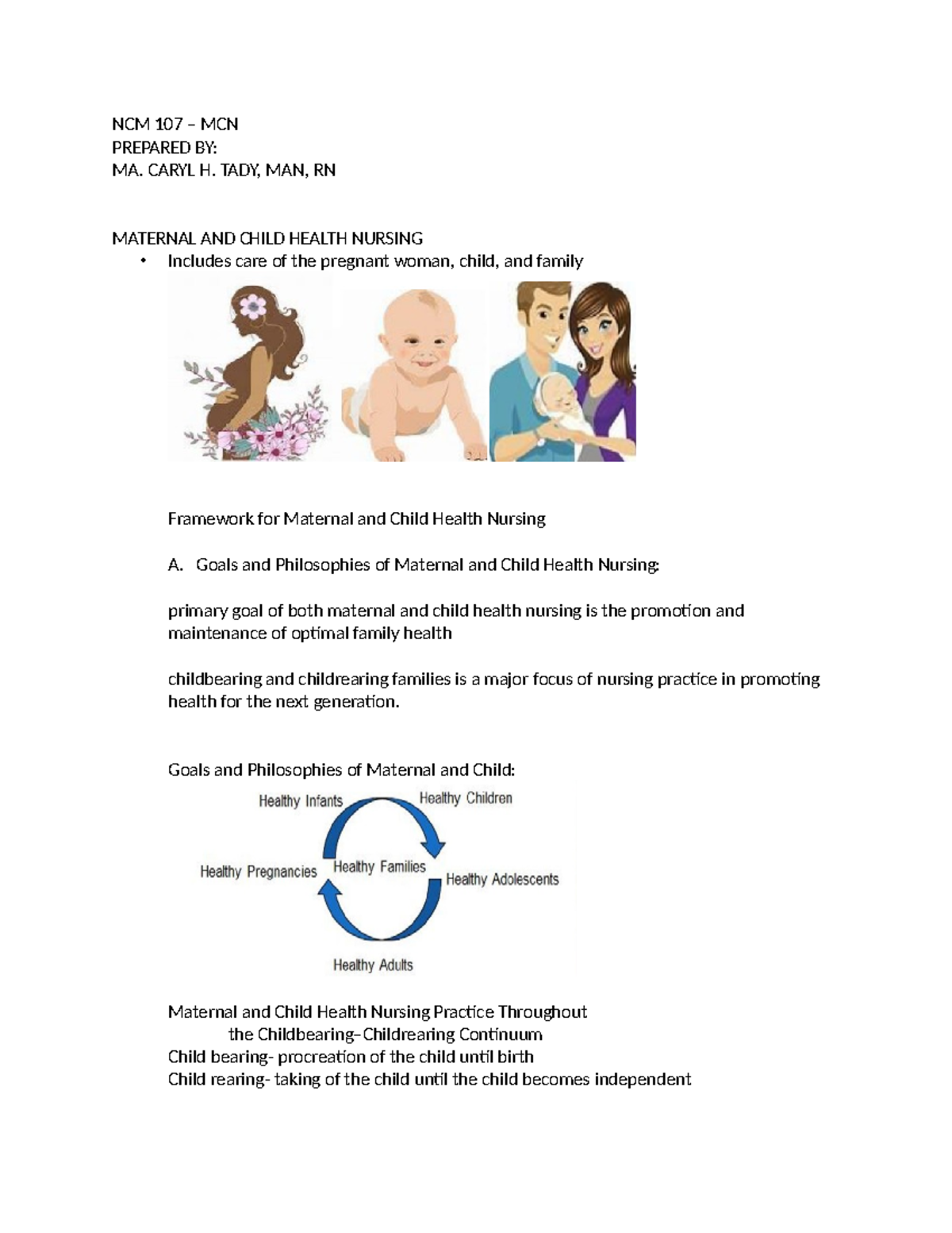 concept notes of subject - NCM 107 – MCN PREPARED BY: MA. CARYL H. TADY ...