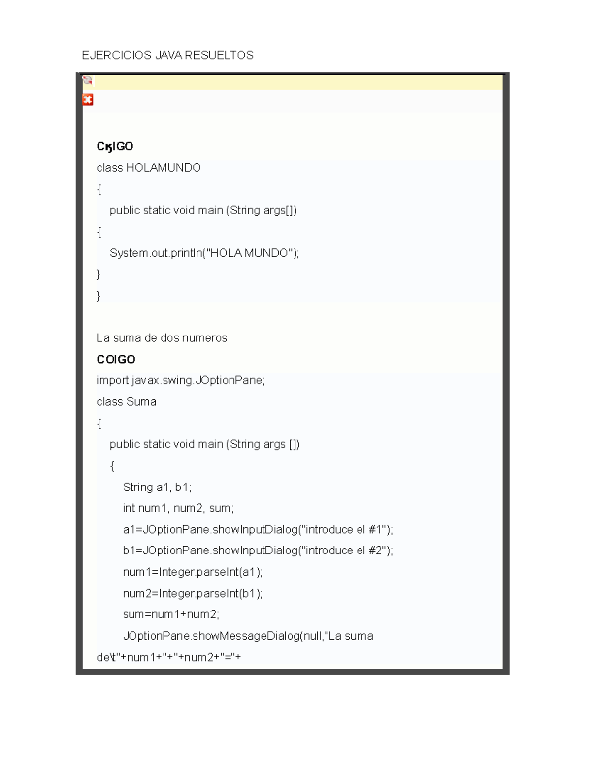 Ejercicios JAVA Resueltos - EJERCICIOS JAVA RESUELTOS CӄIGO class ...