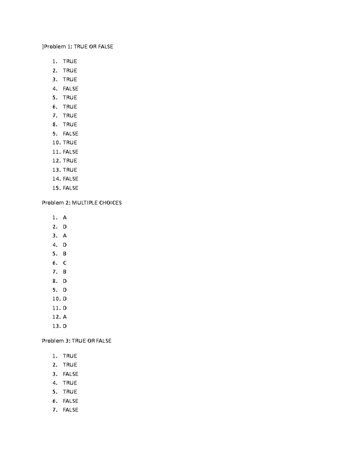 Assigned task - activity - ]Problem 1: TRUE OR FALSE TRUE TRUE TRUE ...