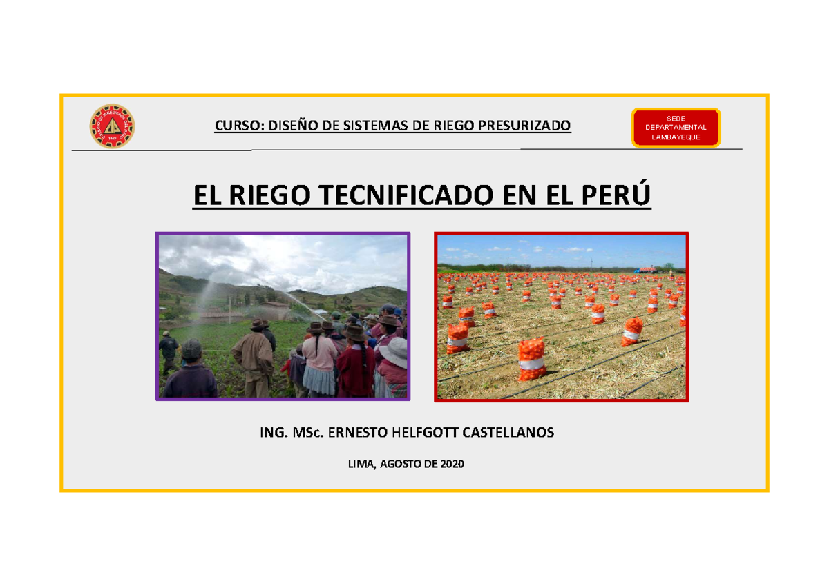 Riego Tecnificado EN EL PERU CURSO DISEÑO DE SISTEMAS DE RIEGO