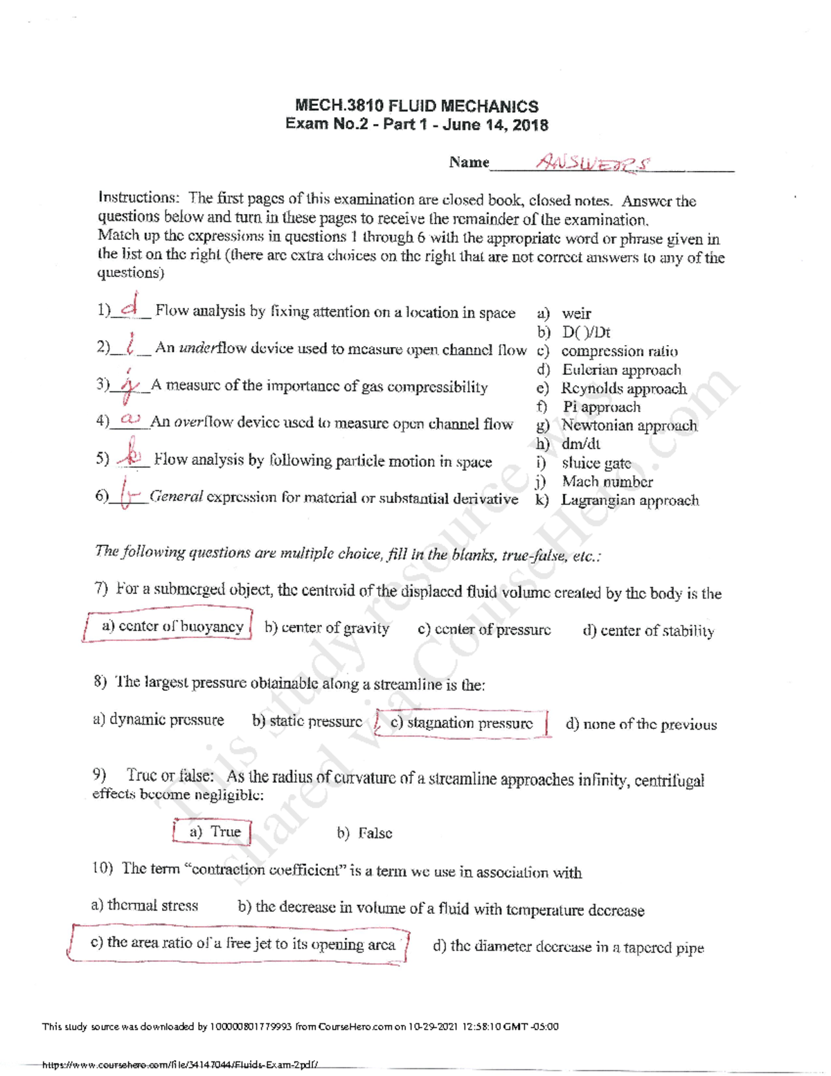 Fluids Exam 2 2021.pdf MECH.3810 UML Studocu