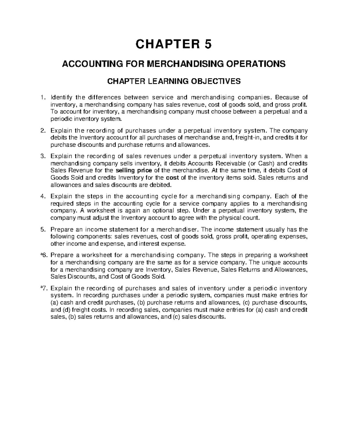 Ch05 - Testbank - CHAPTER 5 ACCOUNTING FOR MERCHANDISING OPERATIONS ...