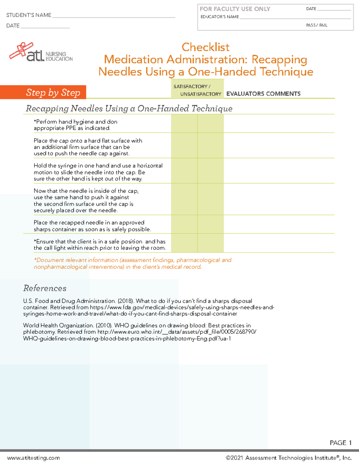 Ati Medication Administration Recapping Needles Using a OneHanded