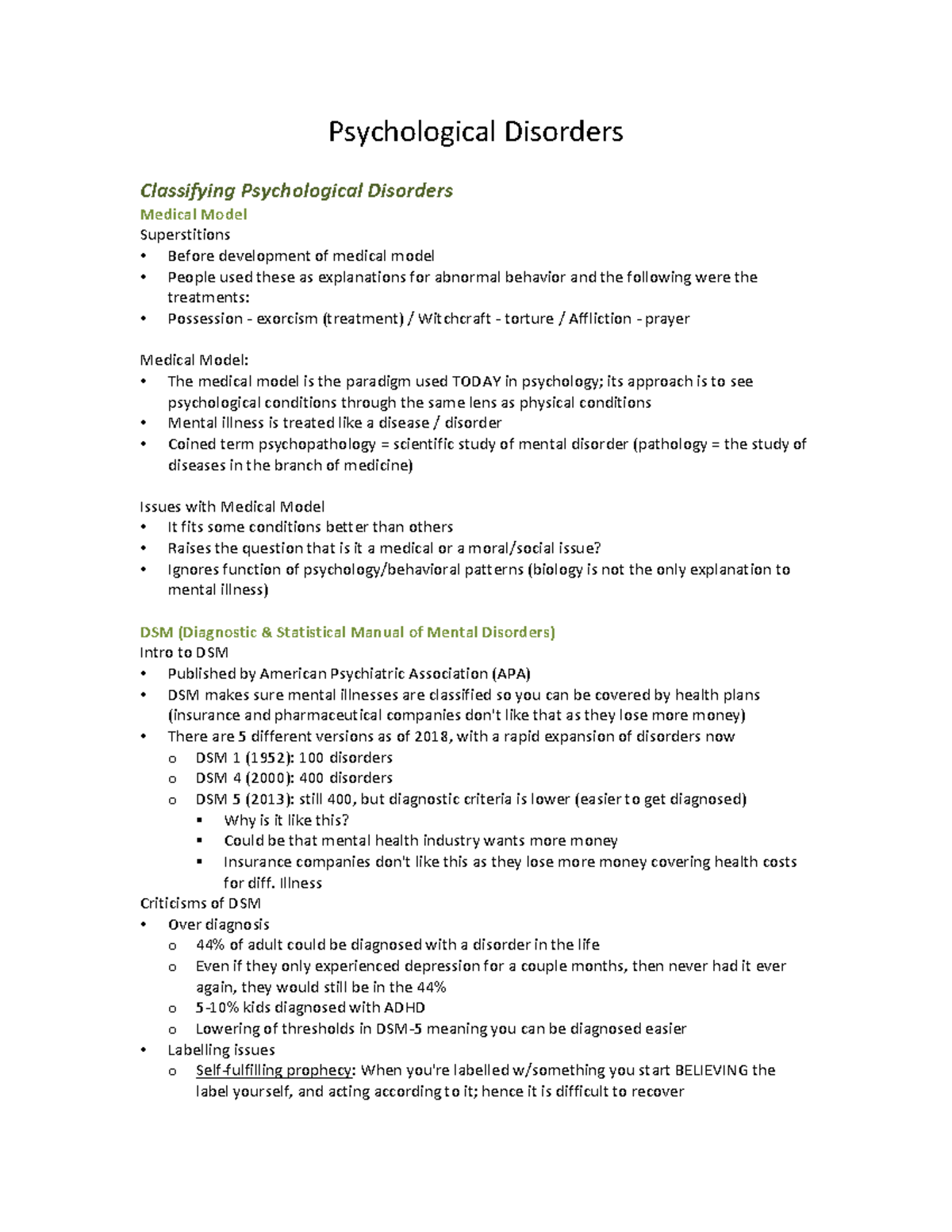 Psych 101 Final Exam Notes - Psychological Disorders Classifying ...