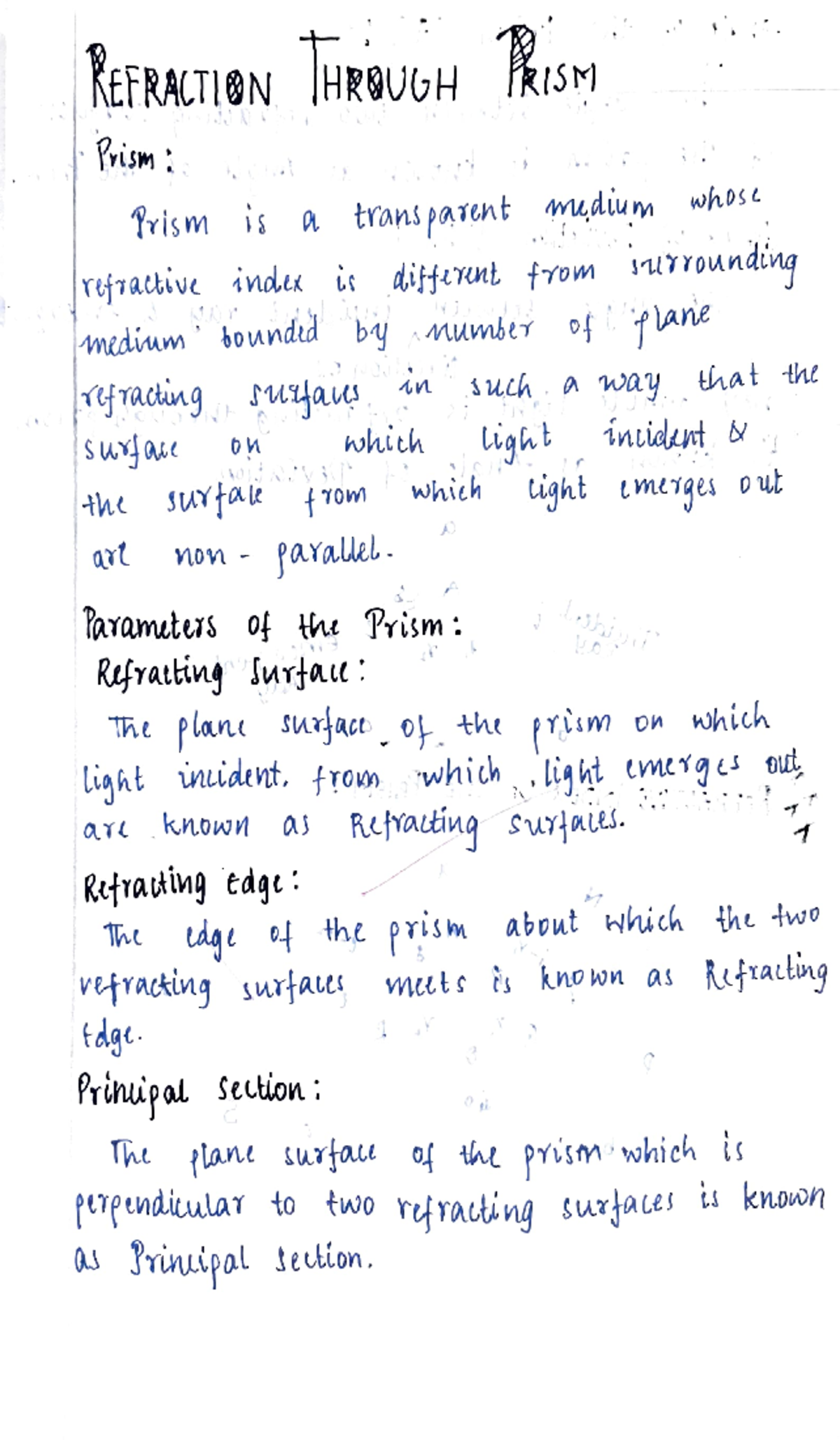 Prism - class notes - KEFRACTI8N Prism: HROUOH Trism is A trans parent ...