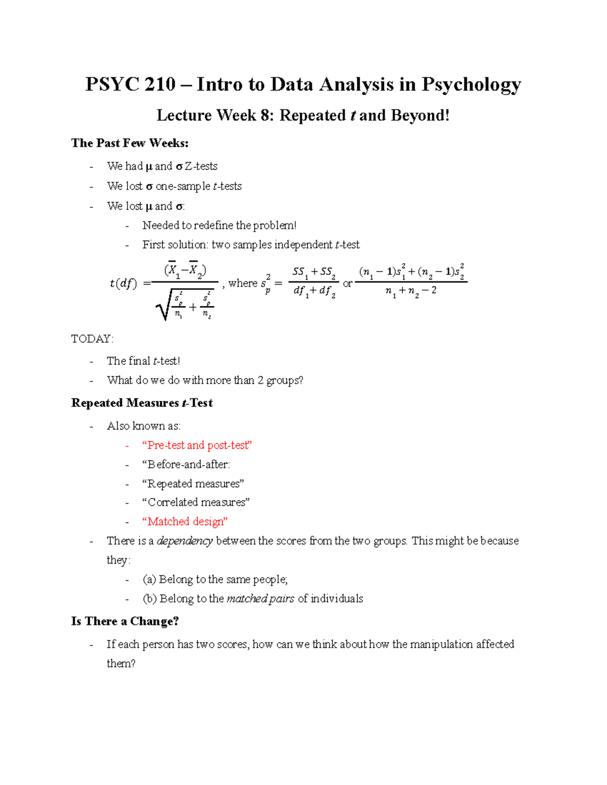 Week 8 Lecture - PSYC 210 – Intro To Data Analysis In Psychology ...