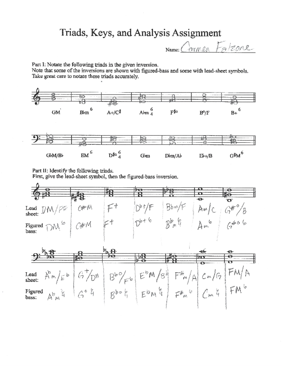 Triads, Keys, and Analysis Assignment - Note that some of the ...
