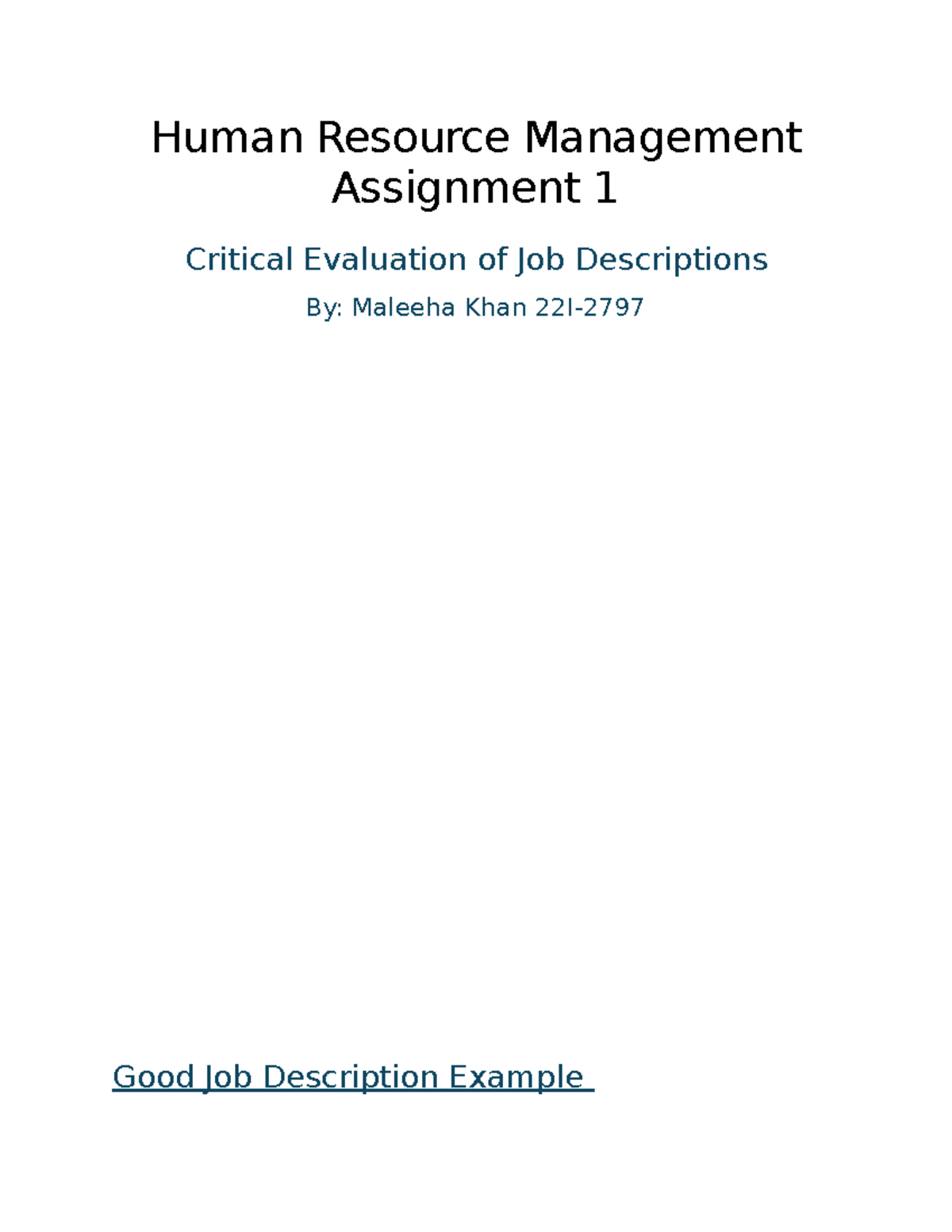 Maleeha Khan 22i-2797 HRM Assignment 1 - Human Resource Management ...