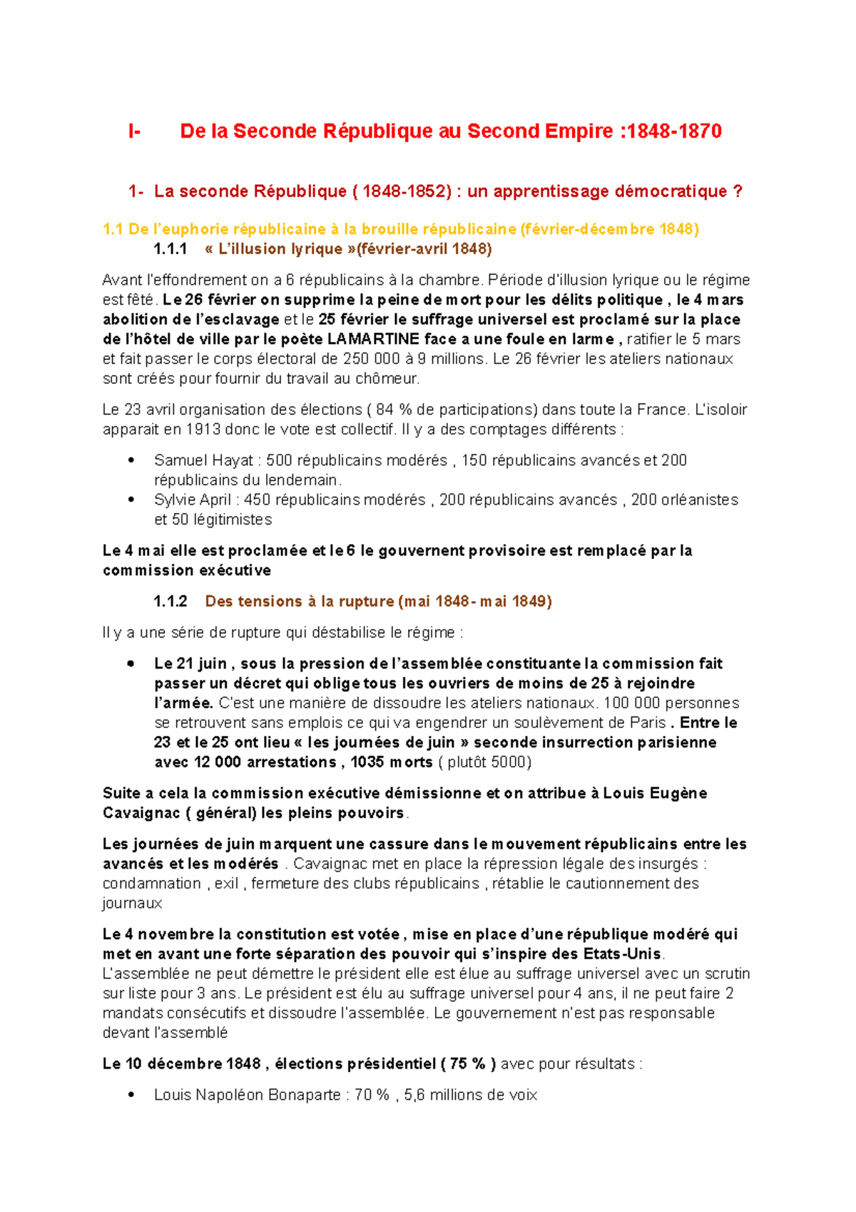 Fiche De Revision La Deuxieme Republique Et Le Second Empire 3. De la Seconde République au Second Empire - 1 « L'illusion lyrique  »(février-avril 1848) Avant - Studocu