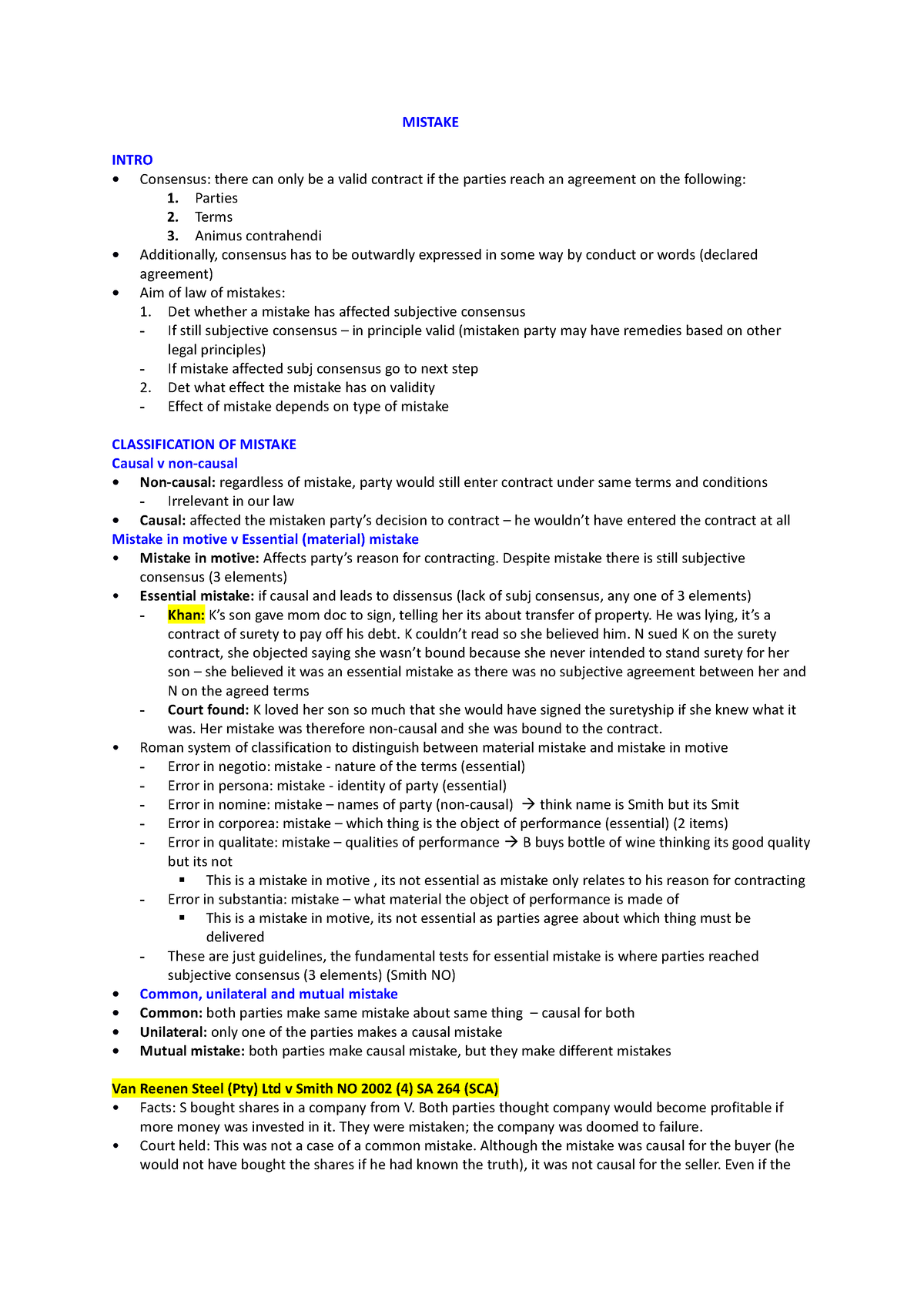 Mistake Notes FOR MCQ - MISTAKE INTRO Consensus: There Can Only Be A ...