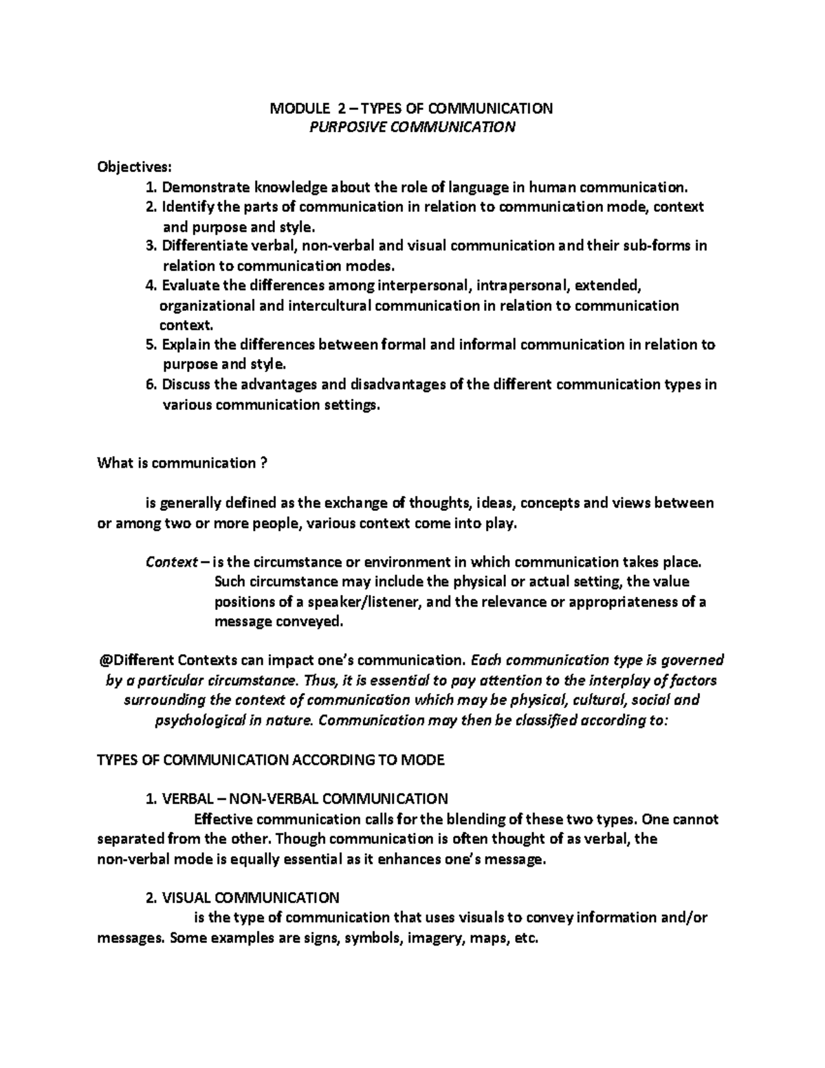 Print 7 Aperesoxnels MODULE 2 TYPES OF COMMUNICATION PURPOSIVE 