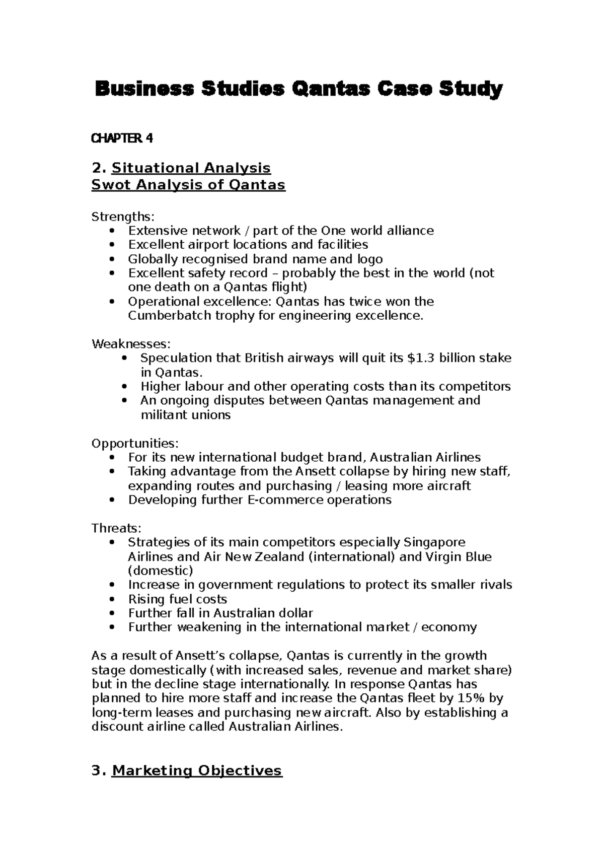 qantas case study business studies