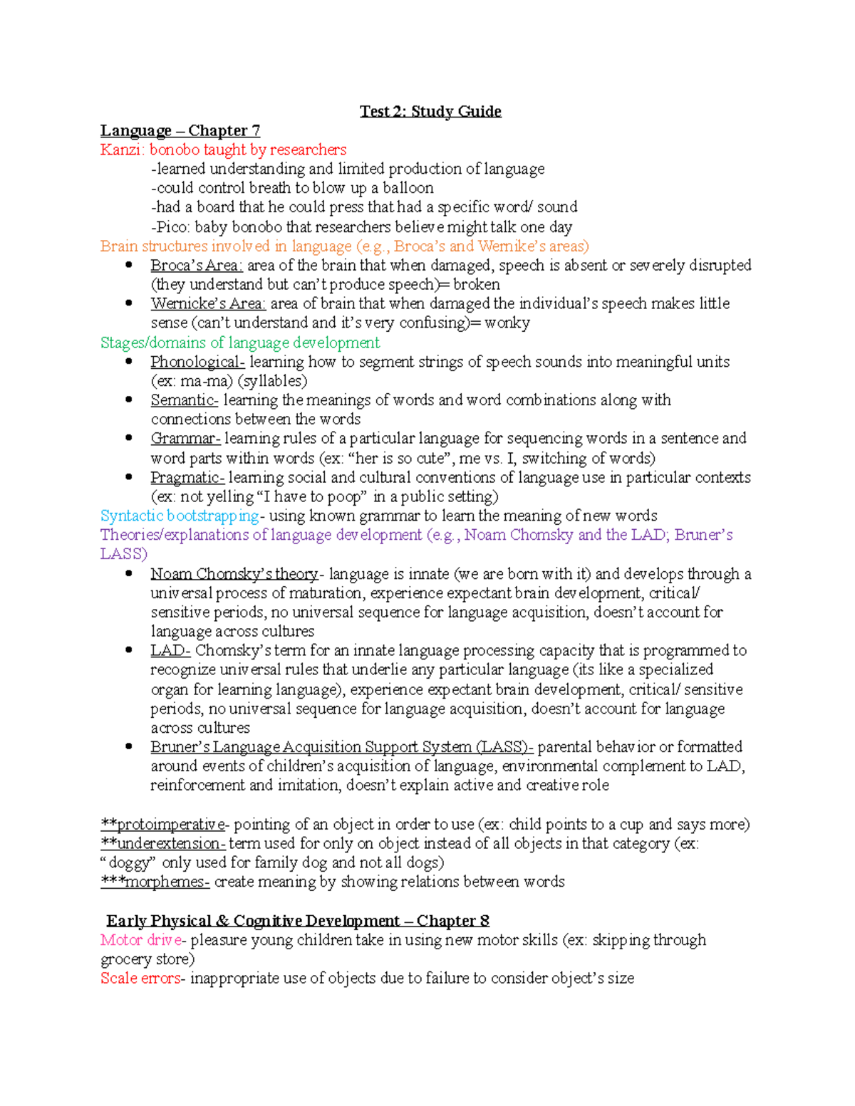 Exam 2 Study Guide (Chapters 7-10) - Test 2: Study Guide Language ...