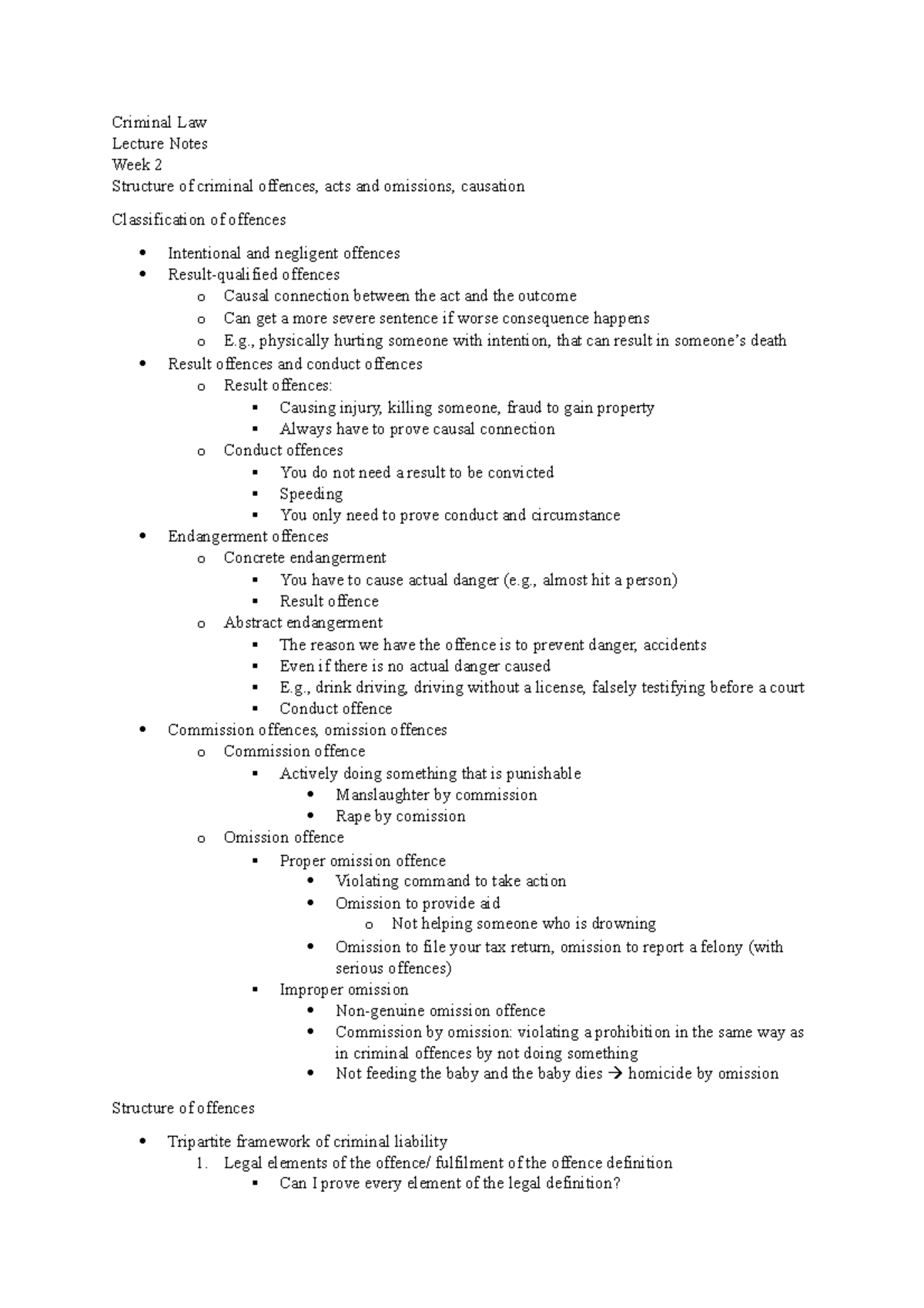 Week2 Criminal Law Lecture Notes - Criminal Law Lecture Notes Week 2 ...