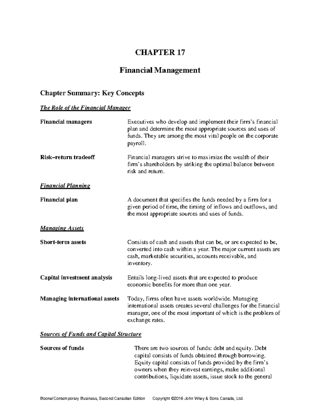 Bus 1038 Chapter 17 Study Guide - CHAPTER 17 Financial Management ...