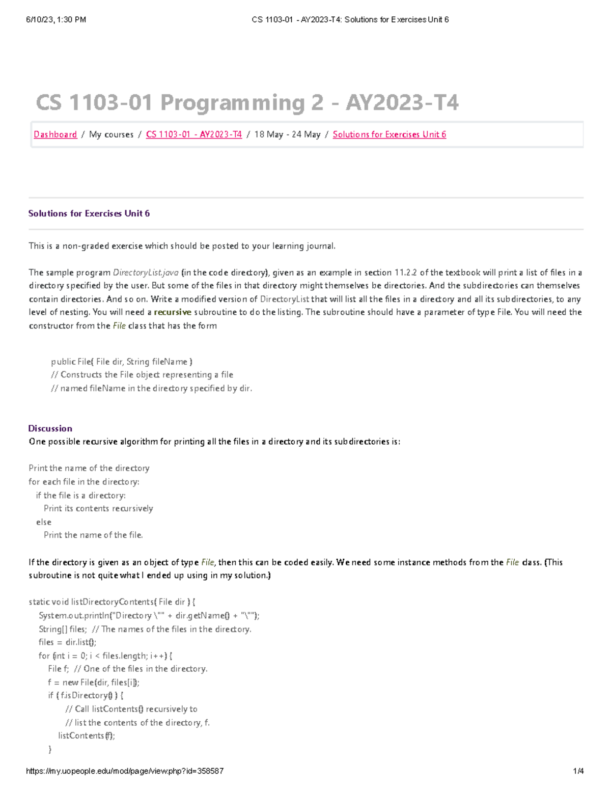 CS 1103-01 - AY2023-T4 Solutions For Exercises Unit 6 - CS 1103-01 ...