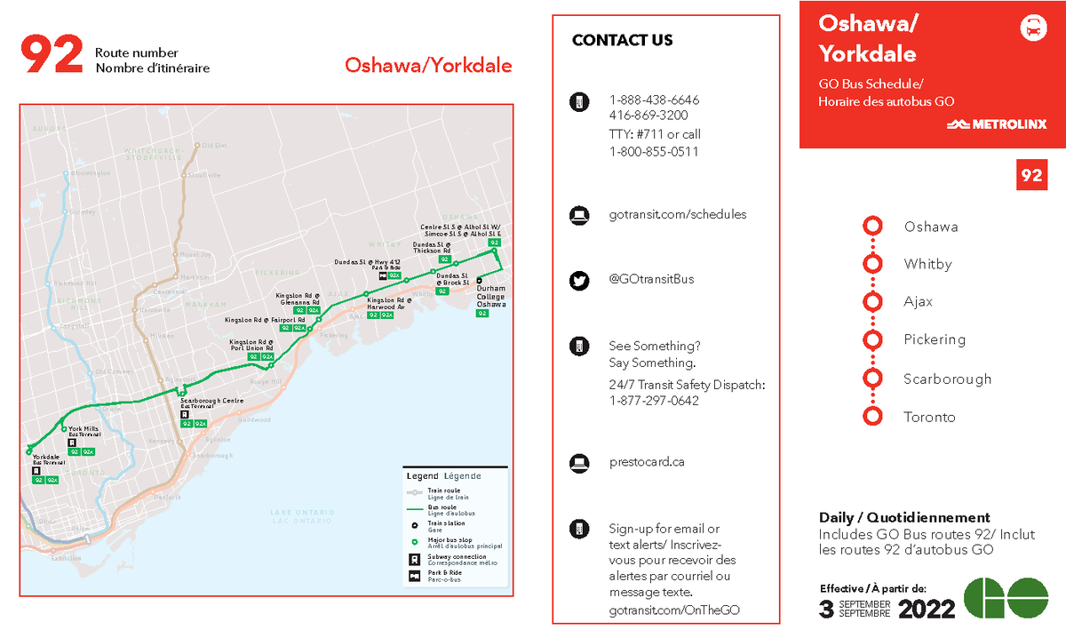 Table 92 bme CONTACT US Oshawa/ Yorkdale GO Bus Schedule