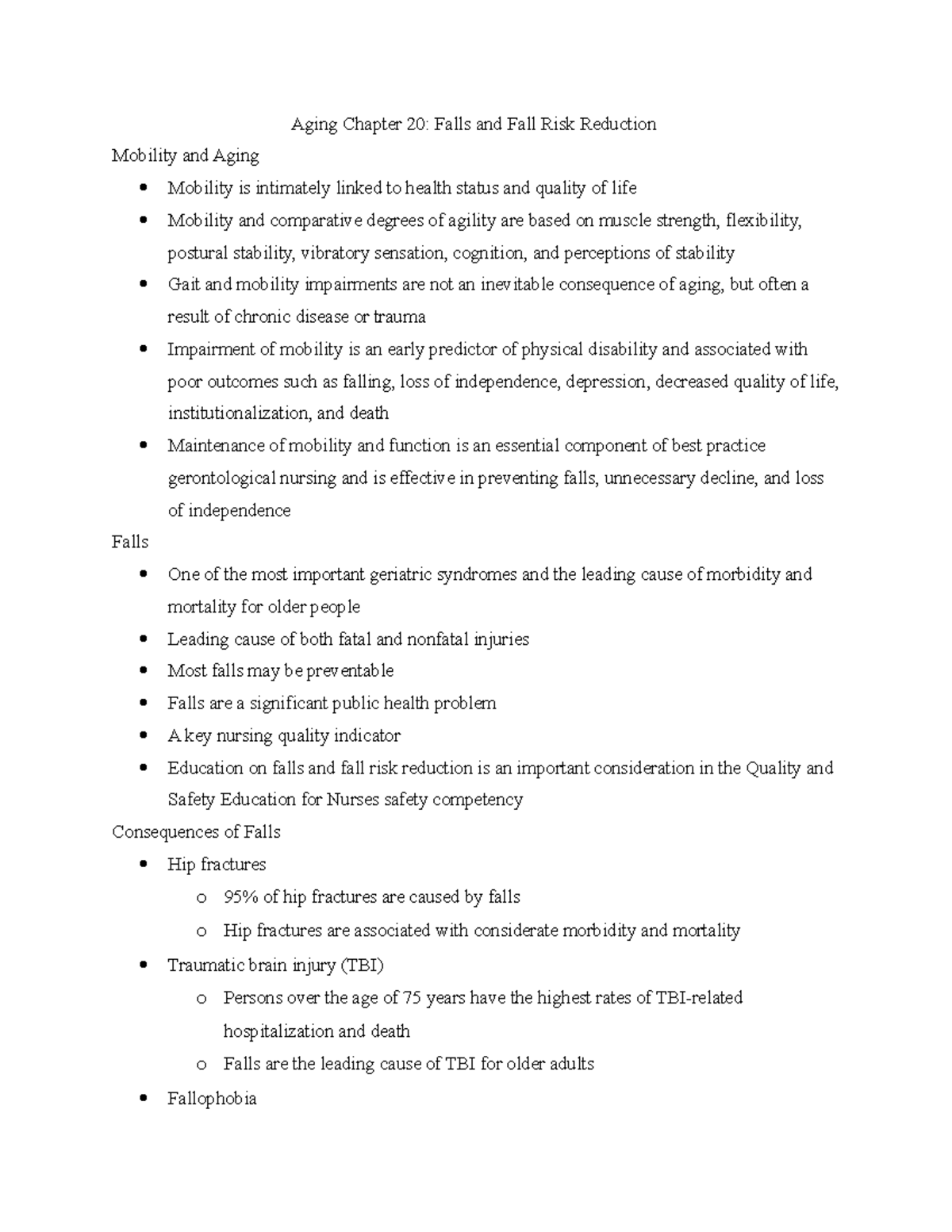 Aging Chapter 20 - Lecture notes - Aging Chapter 20: Falls and Fall ...
