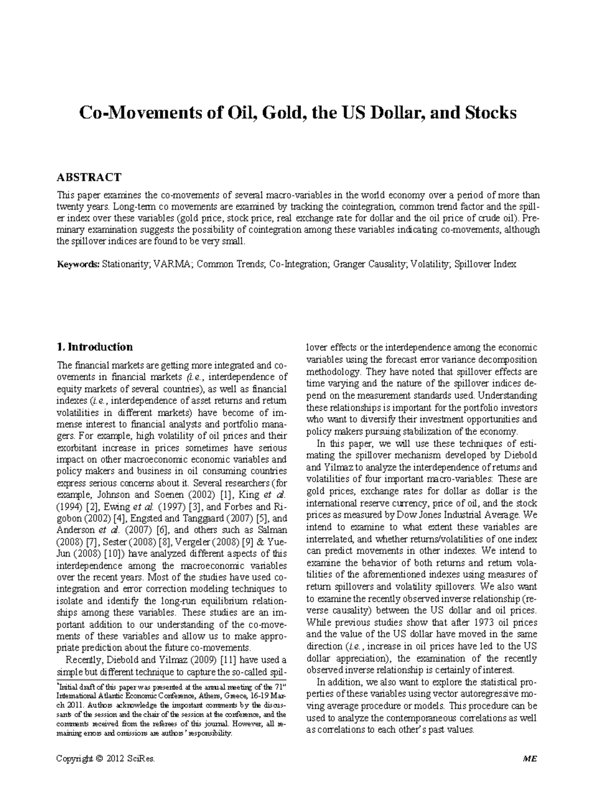 Co-Movements of Oil, Gold, the US Dollar, and Stocks - Co-Movements of ...