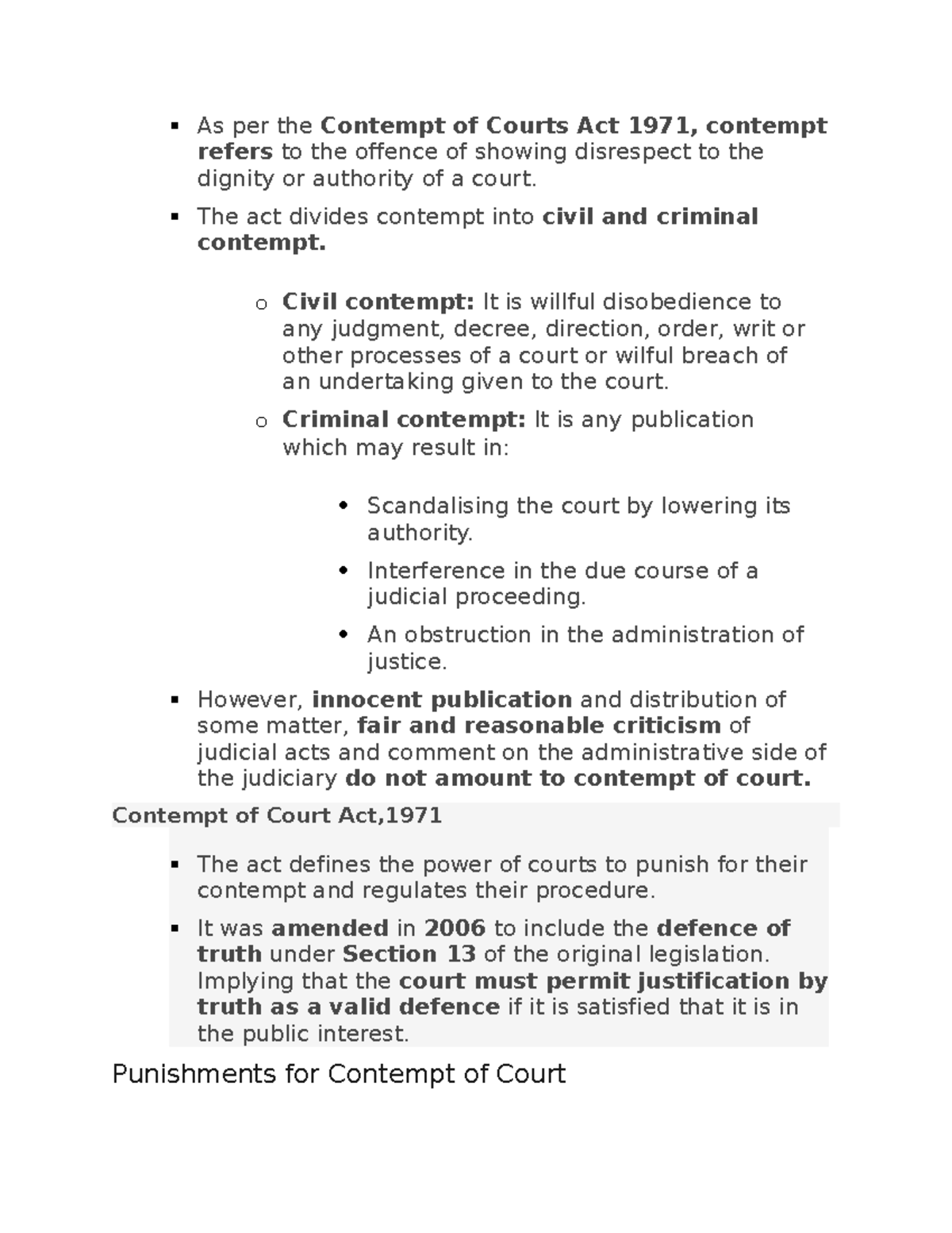 Contempt of court The act divides contempt into civil and criminal
