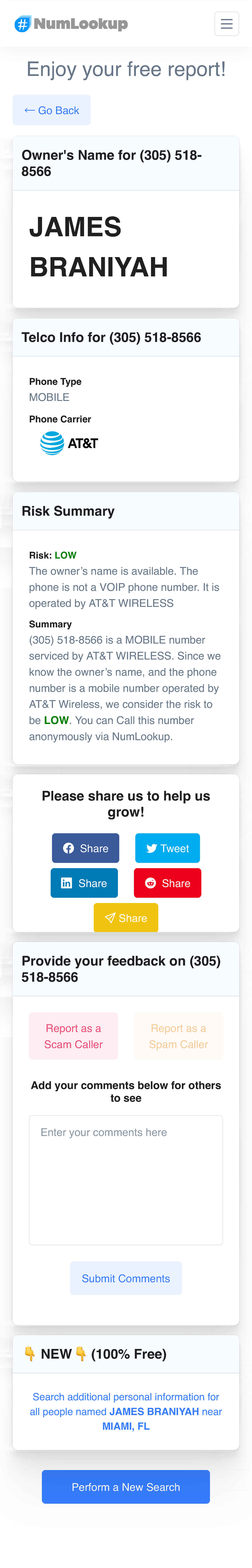 Phone Lookup Report is Ready - Enjoy your free report! ← Go Back ...