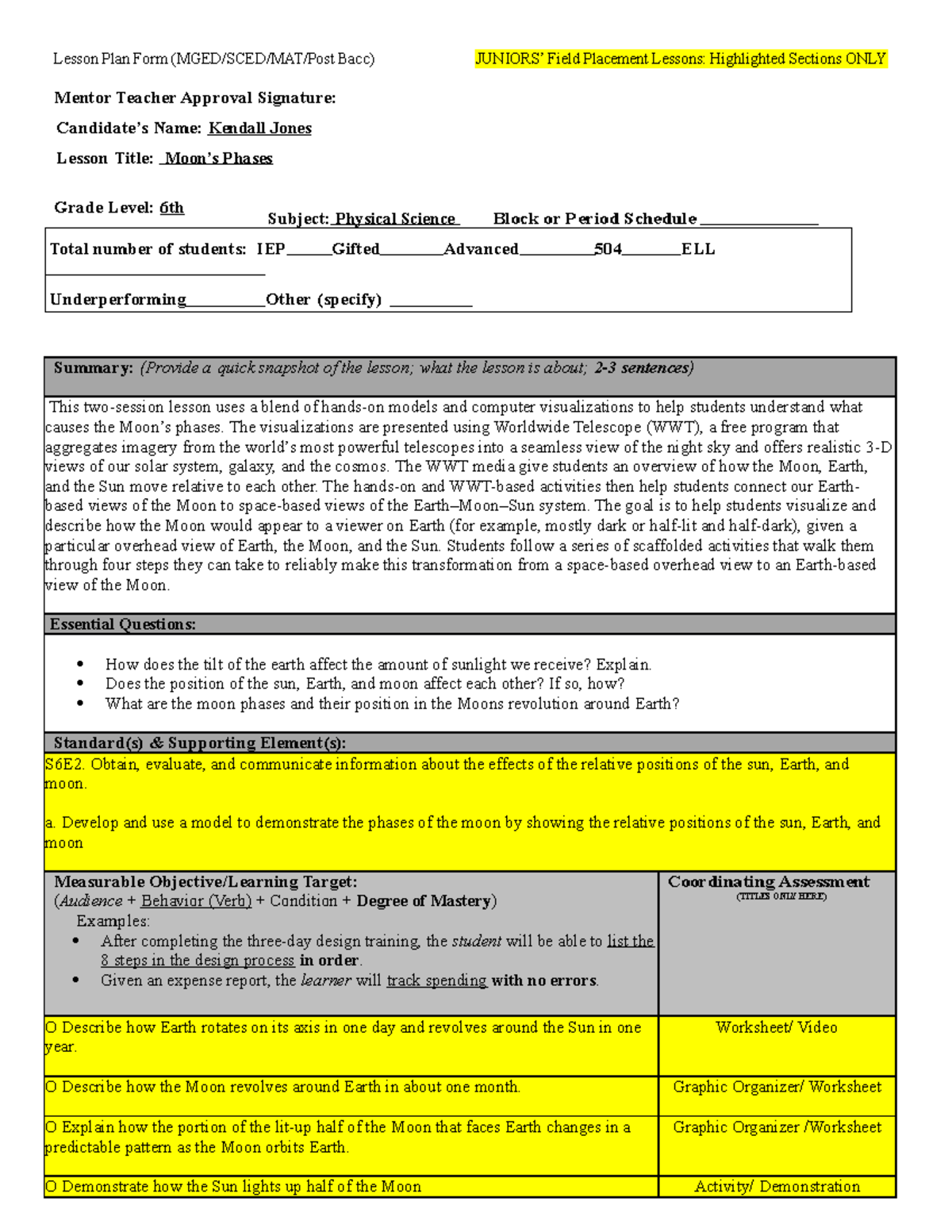 Lesson Plan #1 - None - Lesson Plan Form (MGED/SCED/MAT/Post Bacc ...