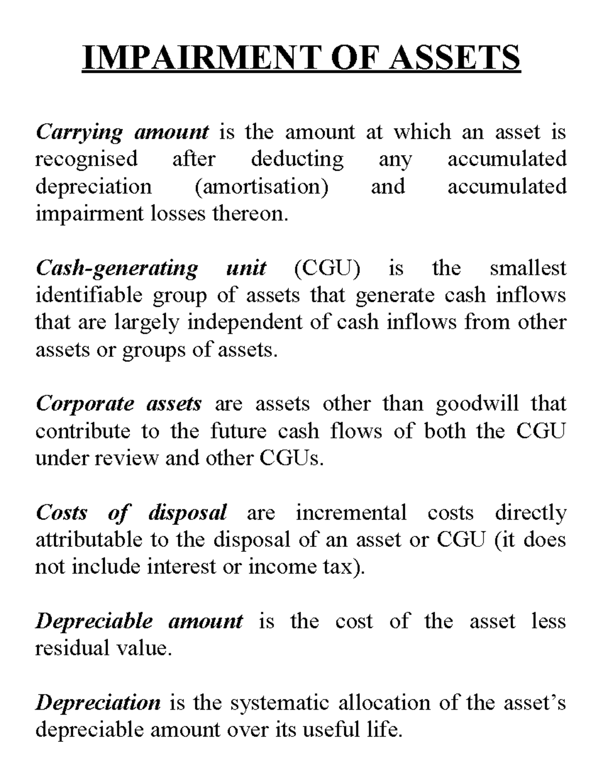 Impairment OF Assets - Test 2 - IMPAIRMENT OF ASSETS Carrying amount is ...