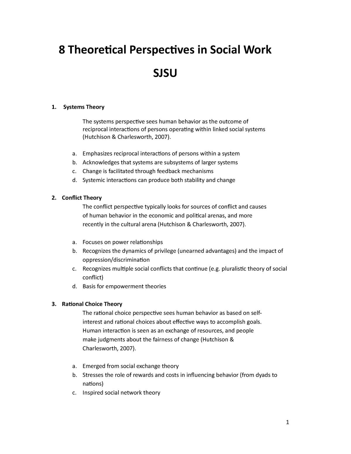 What are the 8 theoretical perspectives?