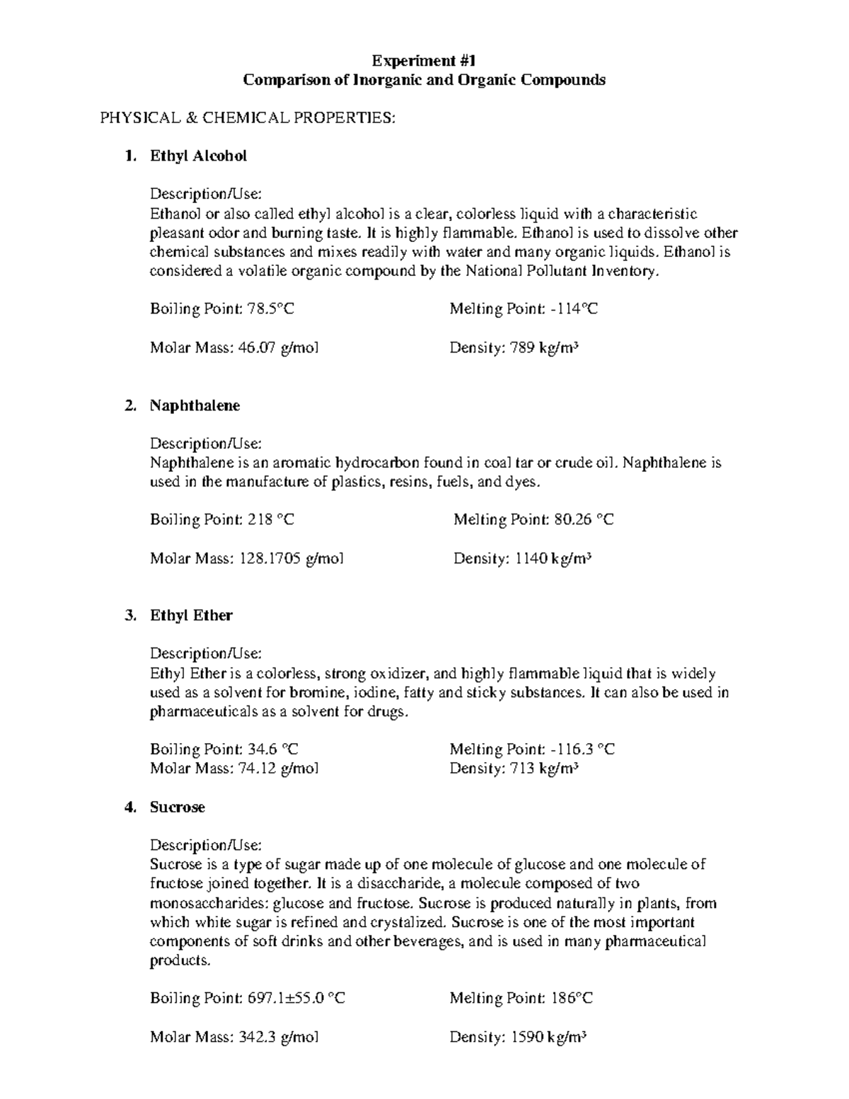 Comparison Of Inorganic And Organic Compounds Experiment Comparison Of Inorganic And Organic