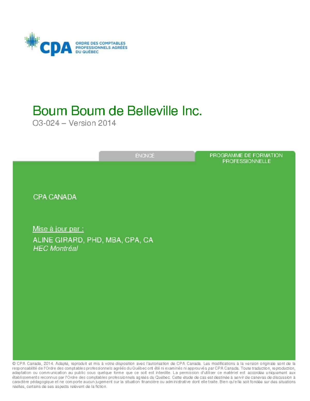 BBB SR Cas Audit Boum Boum de Belleville Inc. O3 024 Version