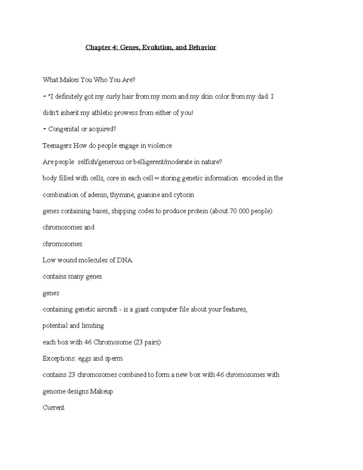 Chapter 4 Psyc 1106 Psychology Lecture Genes, Evolution, and Behavior ...