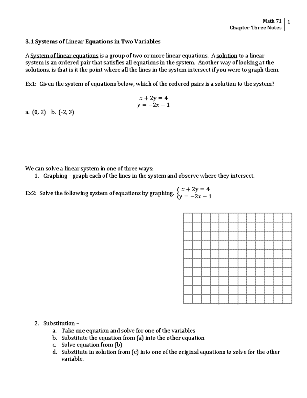 Math 50 - Chapter 3 Notes - Math 71 Chapter Three Notes 1 3 Systems Of ...