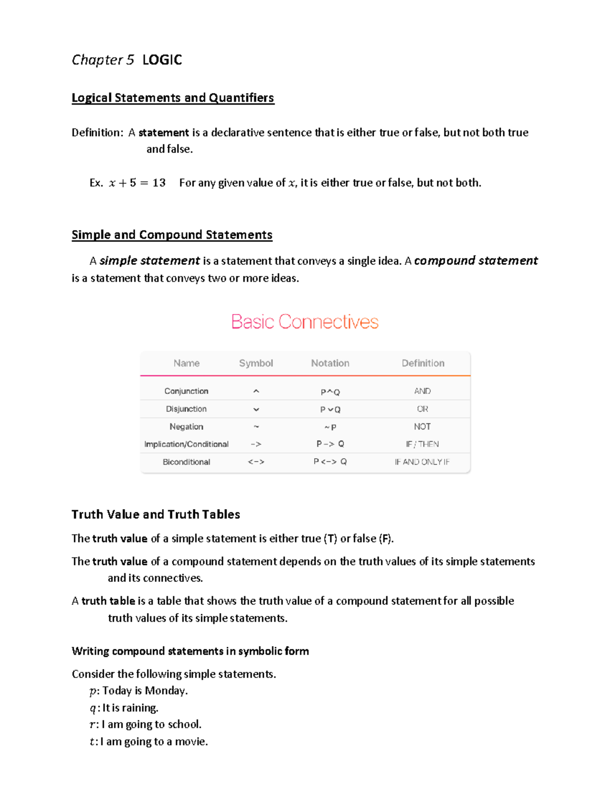 MMW Chapter 5 Logic - mmw - Chapter 5 LOGIC Logical Statements and ...