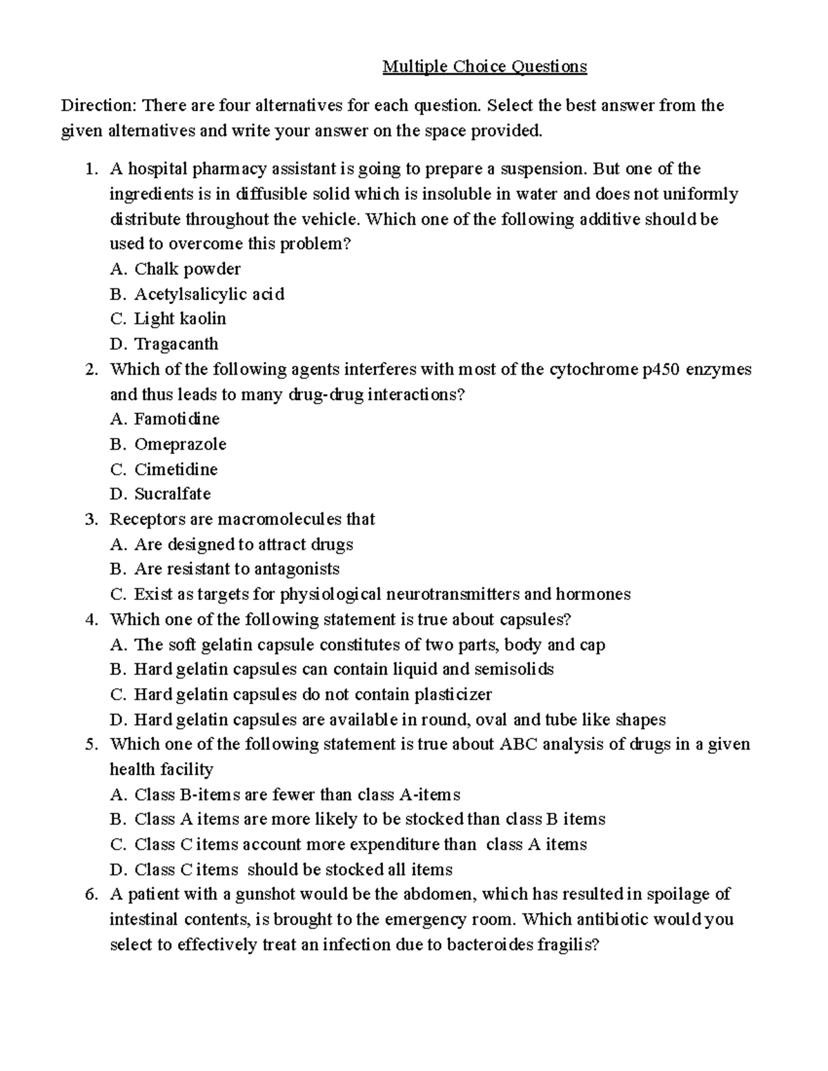Coc quations - Multiple Choice Questions Direction: There are four ...