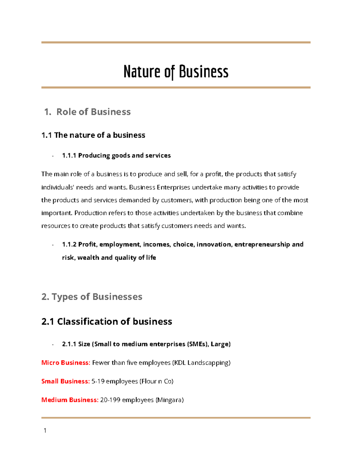 Business Studies Prelim Notes - Nature of Business 1. Role of Business ...
