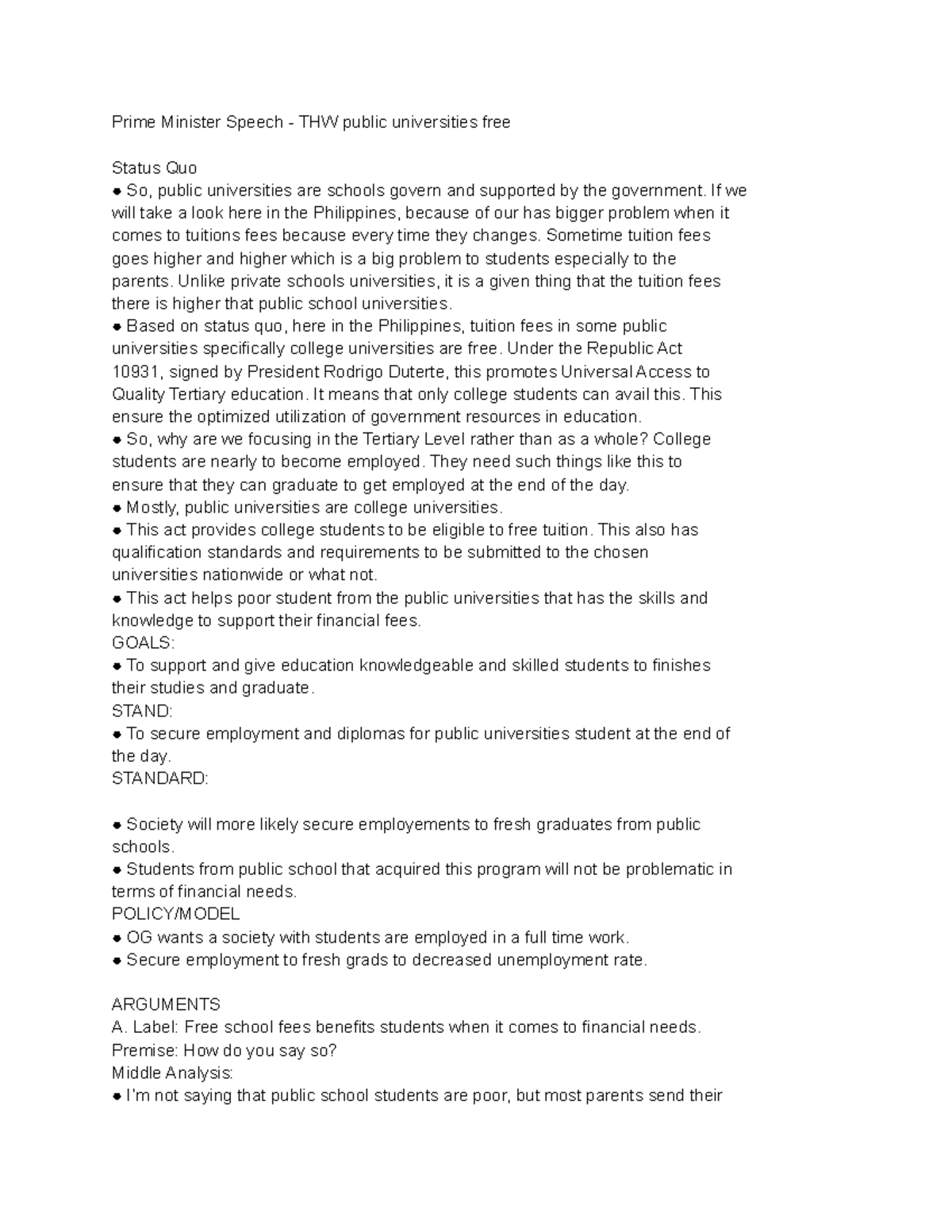 WIKI3 - LectureNotes - Prime Minister Speech - THW public universities ...